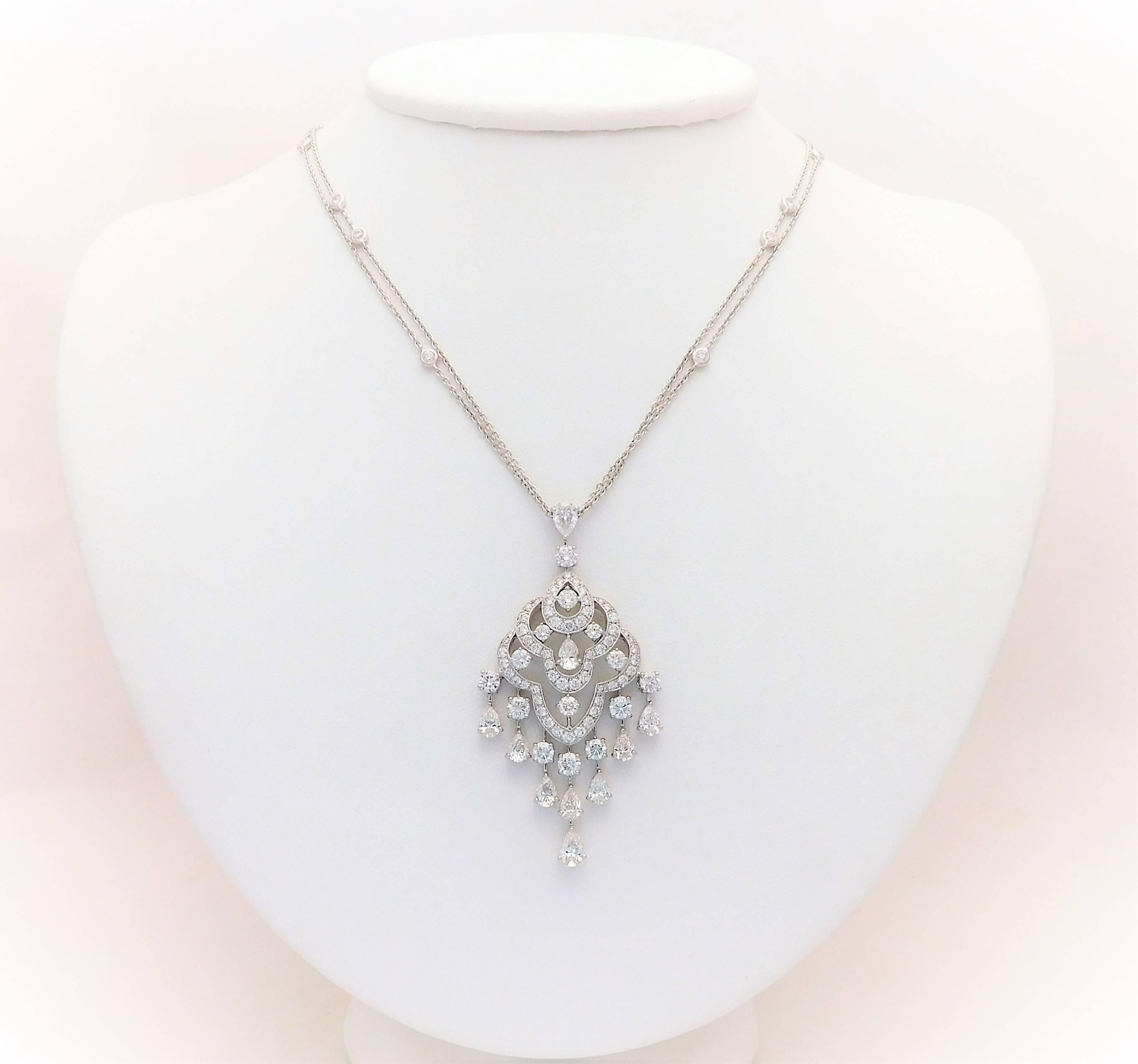 Late Victorian 6.35 Carat Double Strand 18 Karat White Gold Diamond Chandelier Necklace For Sale