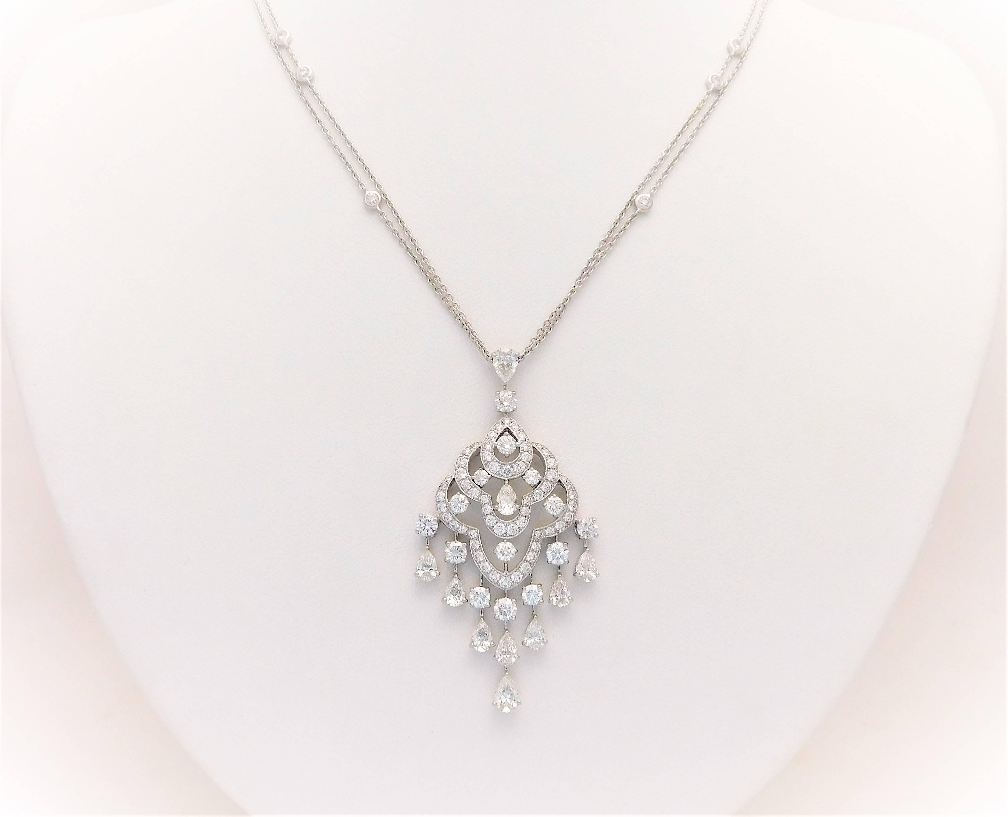 6.35 Carat Double Strand 18 Karat White Gold Diamond Chandelier Necklace In New Condition For Sale In Metairie, LA