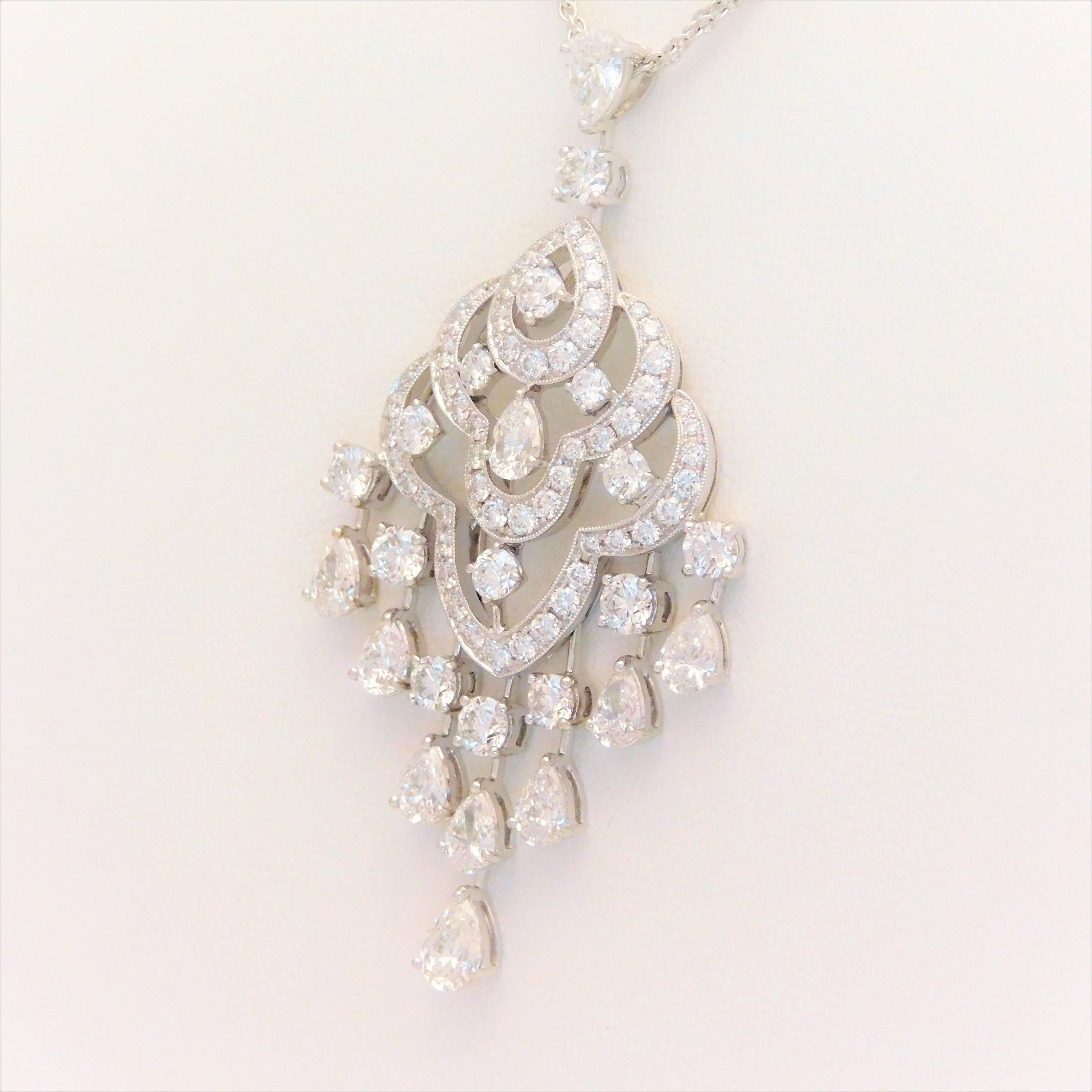 Women's 6.35 Carat Double Strand 18 Karat White Gold Diamond Chandelier Necklace For Sale