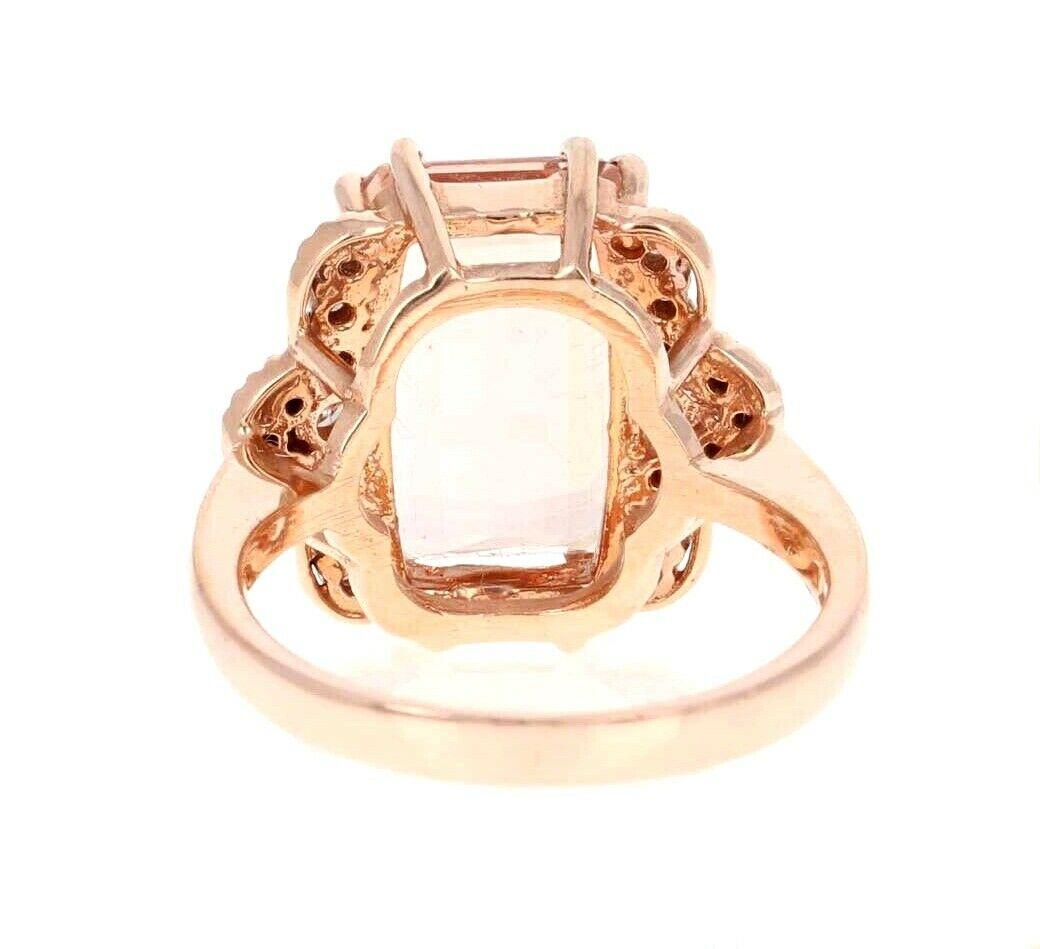 Rose Cut 6.35 Carat Exquisite Natural Morganite and Diamond 14 Karat Solid Rose Gold Ring For Sale