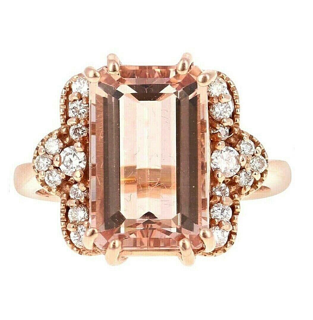 6.35 Carat Exquisite Natural Morganite and Diamond 14 Karat Solid Rose Gold Ring In New Condition For Sale In Los Angeles, CA