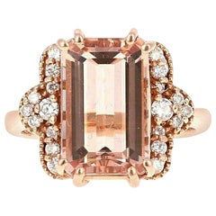 Bague en or rose massif 14 carats avec diamants et morganite naturelle exquise de 6,35 carats