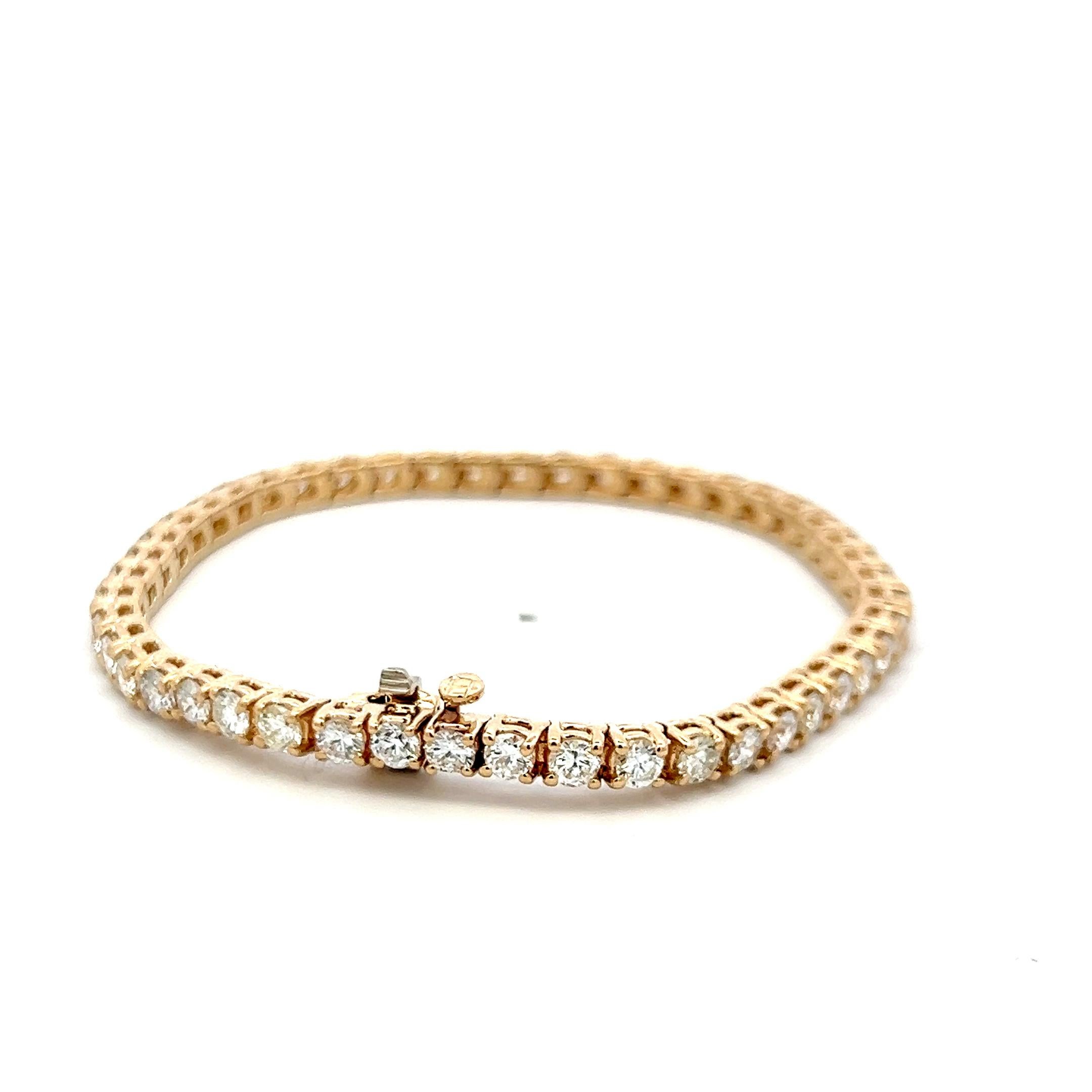 Pulsera de tenis de oro blanco de 14 quilates con diamante brillante redondo G VS de 6,35 quilates Corte brillante en venta