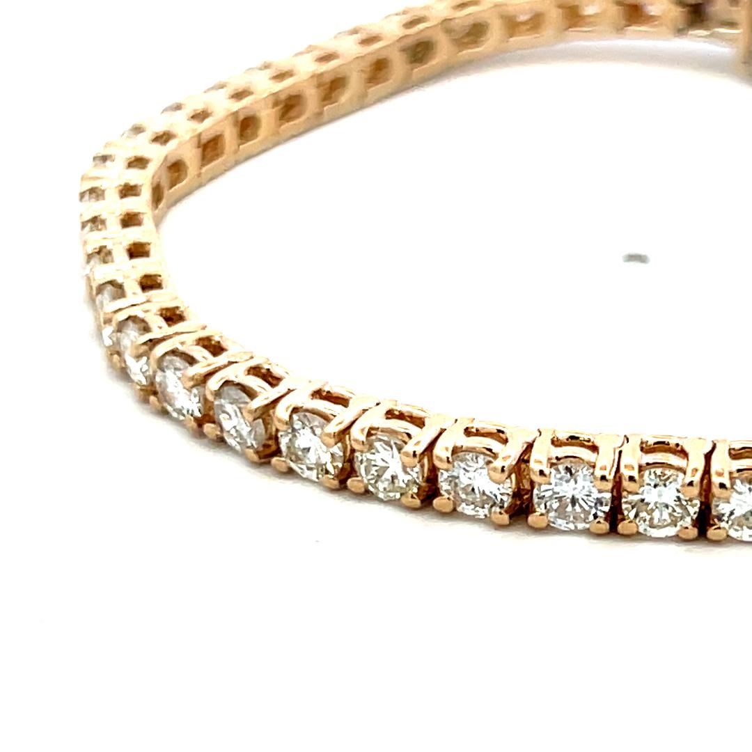 Pulsera de tenis de oro blanco de 14 quilates con diamante brillante redondo G VS de 6,35 quilates en venta 2