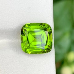 6.35 Carat Loose Apple Green Peridot Cushion Cut Natural Pakistani Gemstone