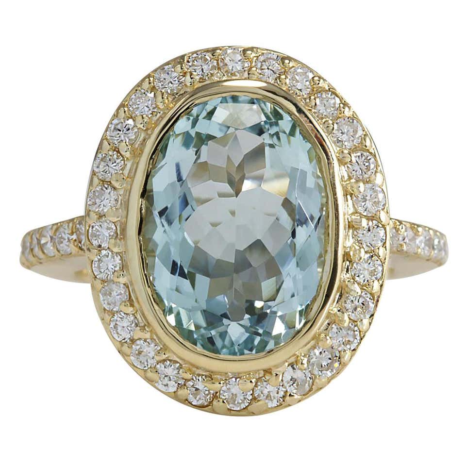 3.08 Carat Impressive Natural Aquamarine and Diamond 14 Karat Yellow ...