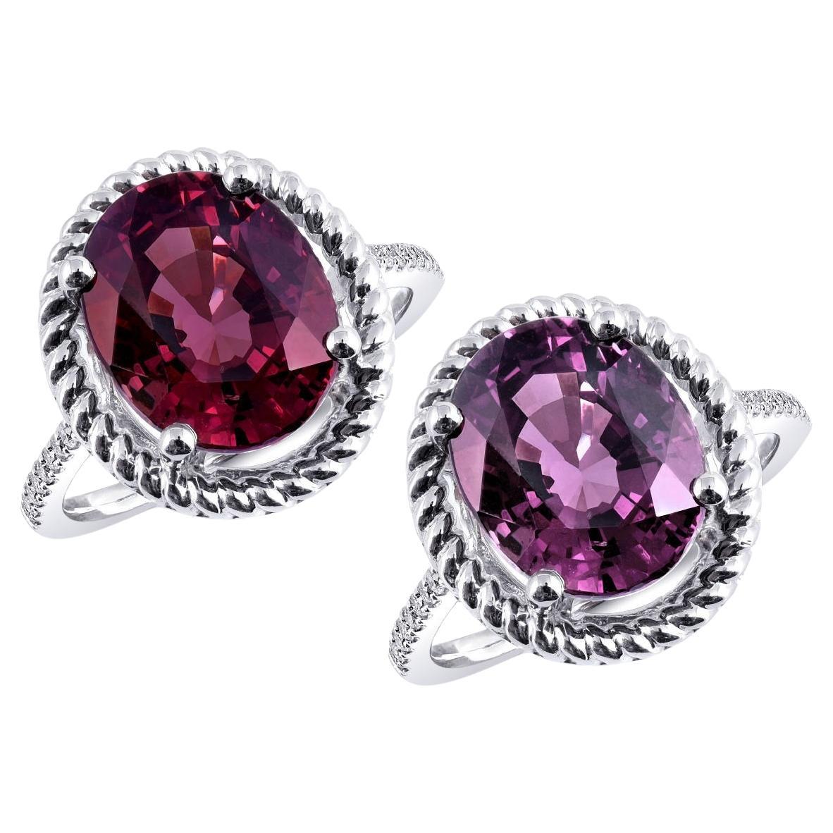 Natural Color Change Garnet Stone 6.35 cts in 14K White Gold Ring with Diamonds For Sale
