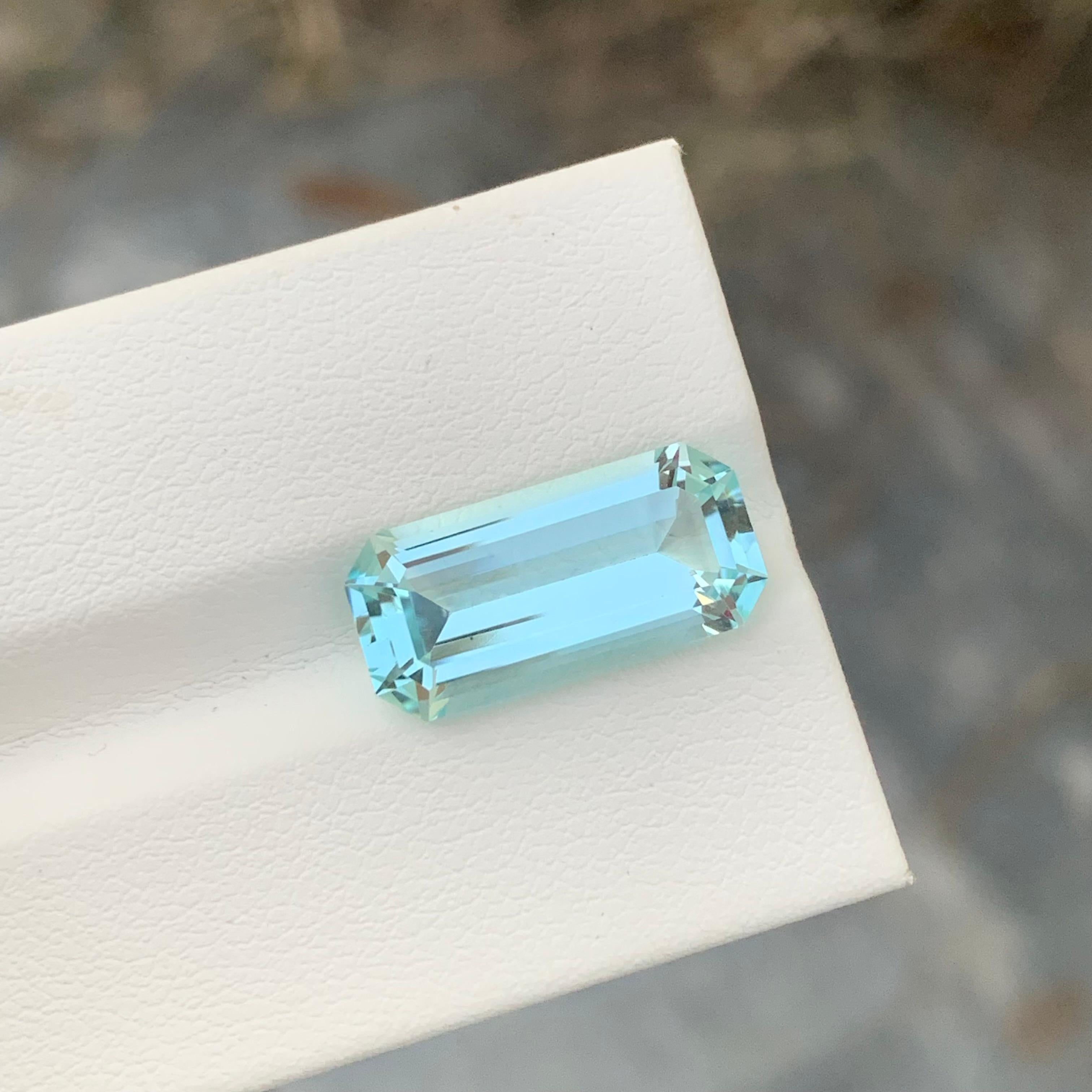 Loose Aquamarine
Weight: 6.35 Carat
Dimension: 17.4 x 8.3 x 5.8 Mm
Colour : Pale Blue
Origin: Shigar Valley, Pakistan
Treatment: Non
Certificate : On Demand
Shape: Emerald 

Aquamarine is a captivating gemstone known for its enchanting blue-green