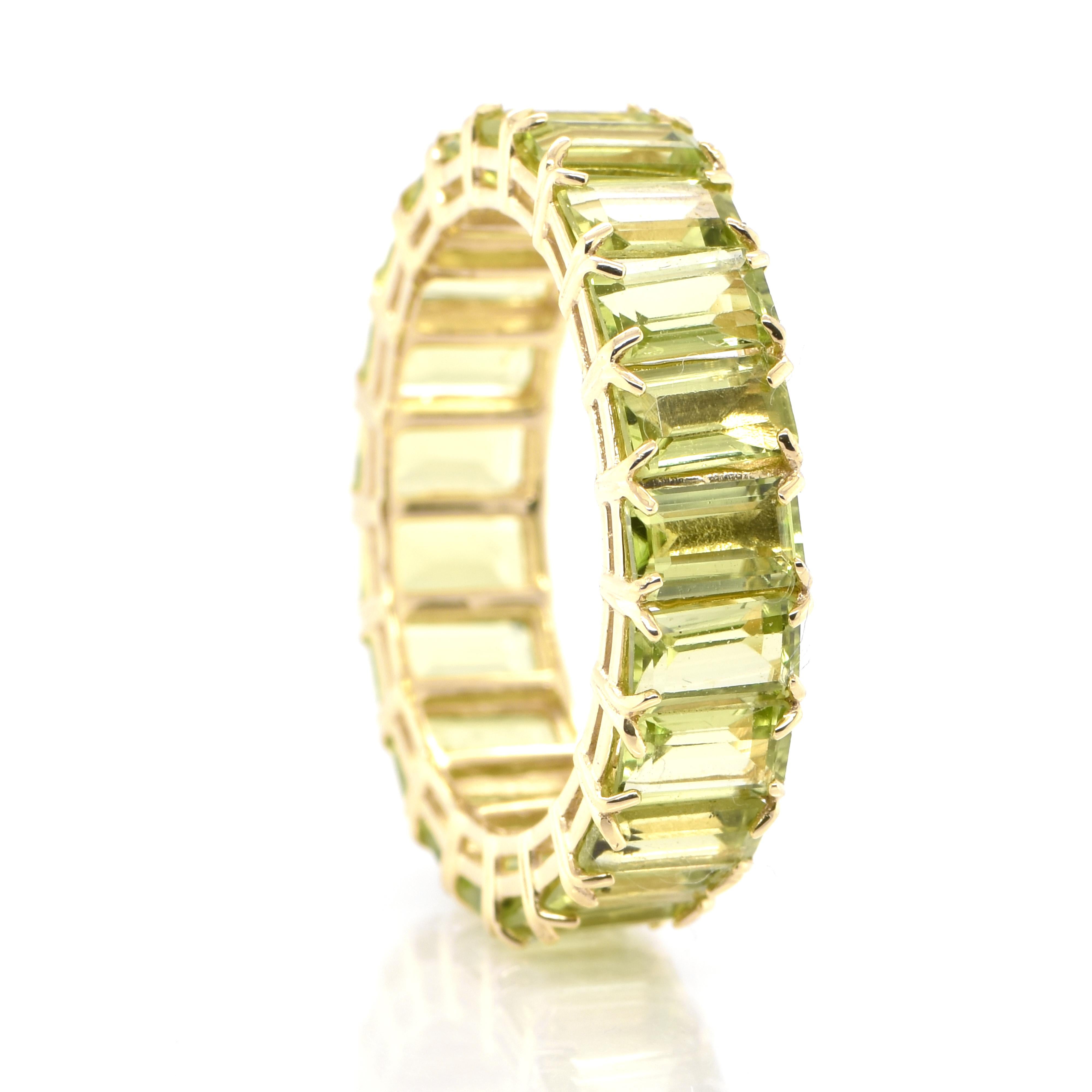Modern 6.35 Carat Natural Peridot Full Eternity Ring Set in 18 Karat Yellow Gold