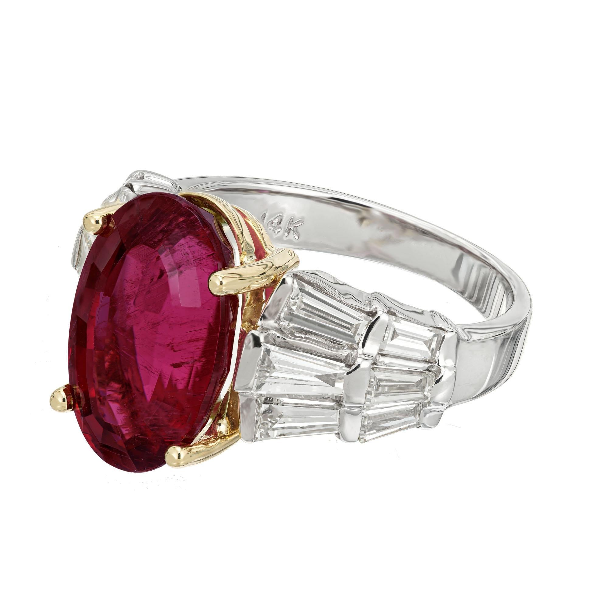 6.35 Carat Oval Rubelite Tourmaline Diamond Gold Cocktail Engagement Ring In Good Condition For Sale In Stamford, CT