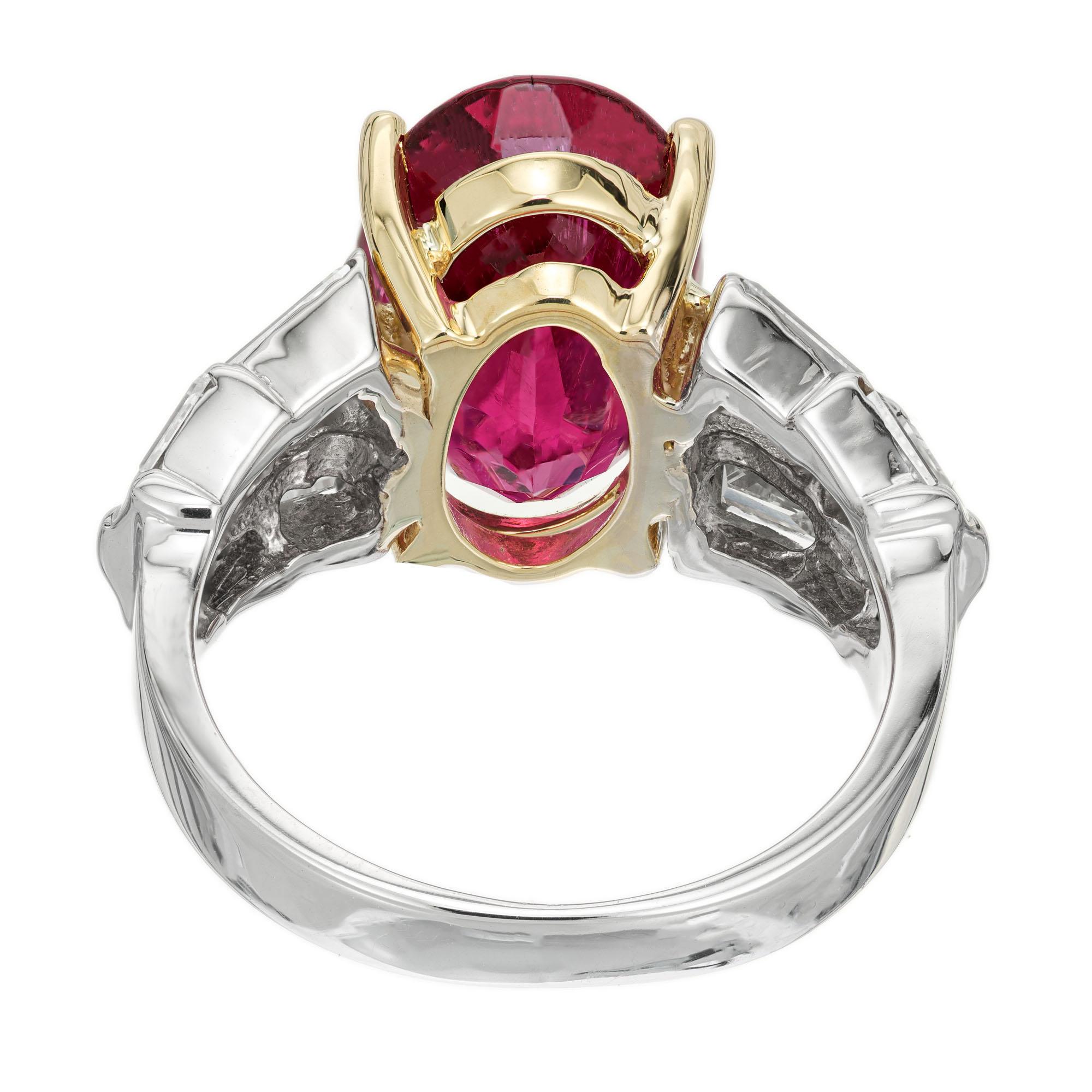 6.35 Carat Oval Rubelite Tourmaline Diamond Gold Cocktail Engagement Ring For Sale 1