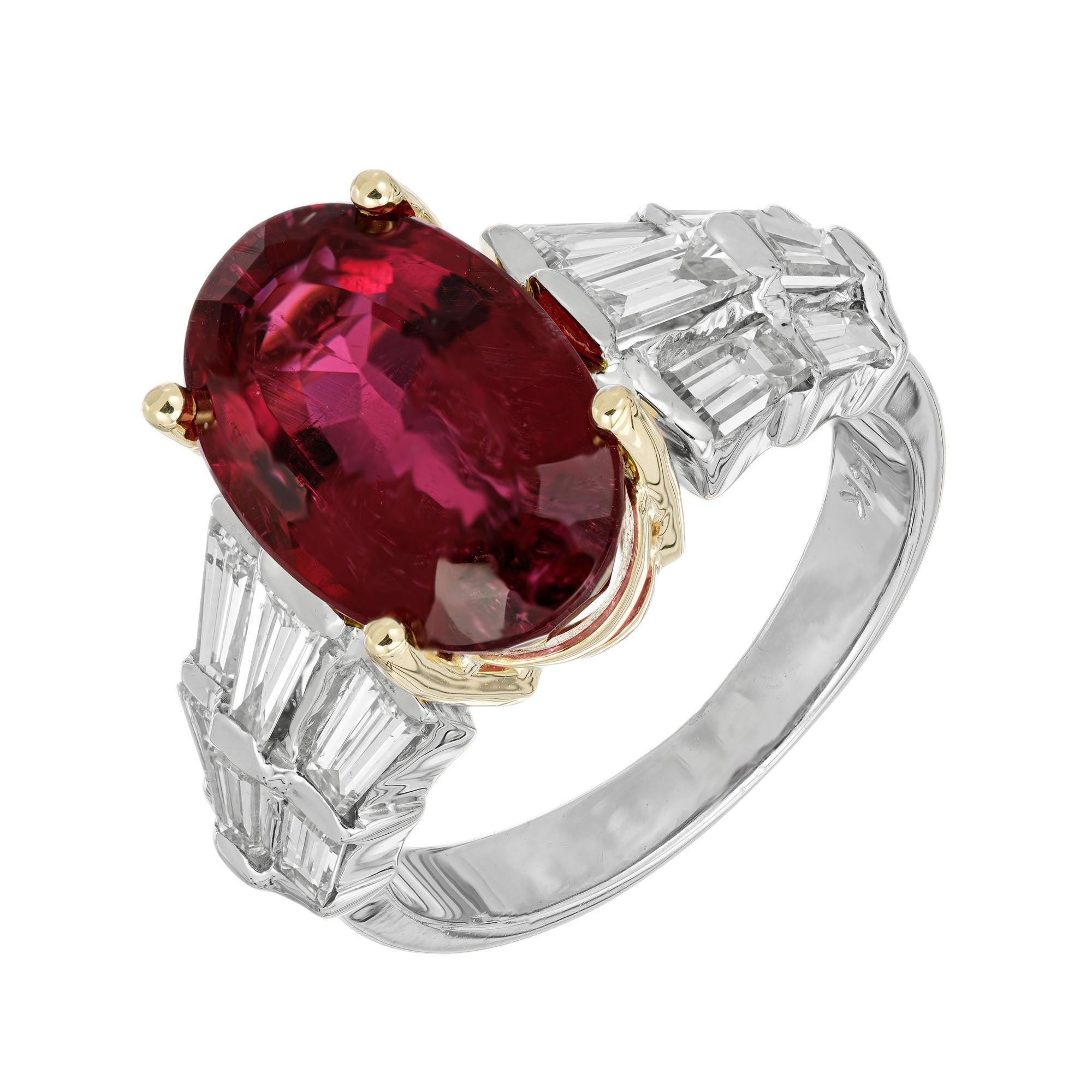 6.35 Carat Oval Rubelite Tourmaline Diamond Gold Cocktail Engagement Ring For Sale