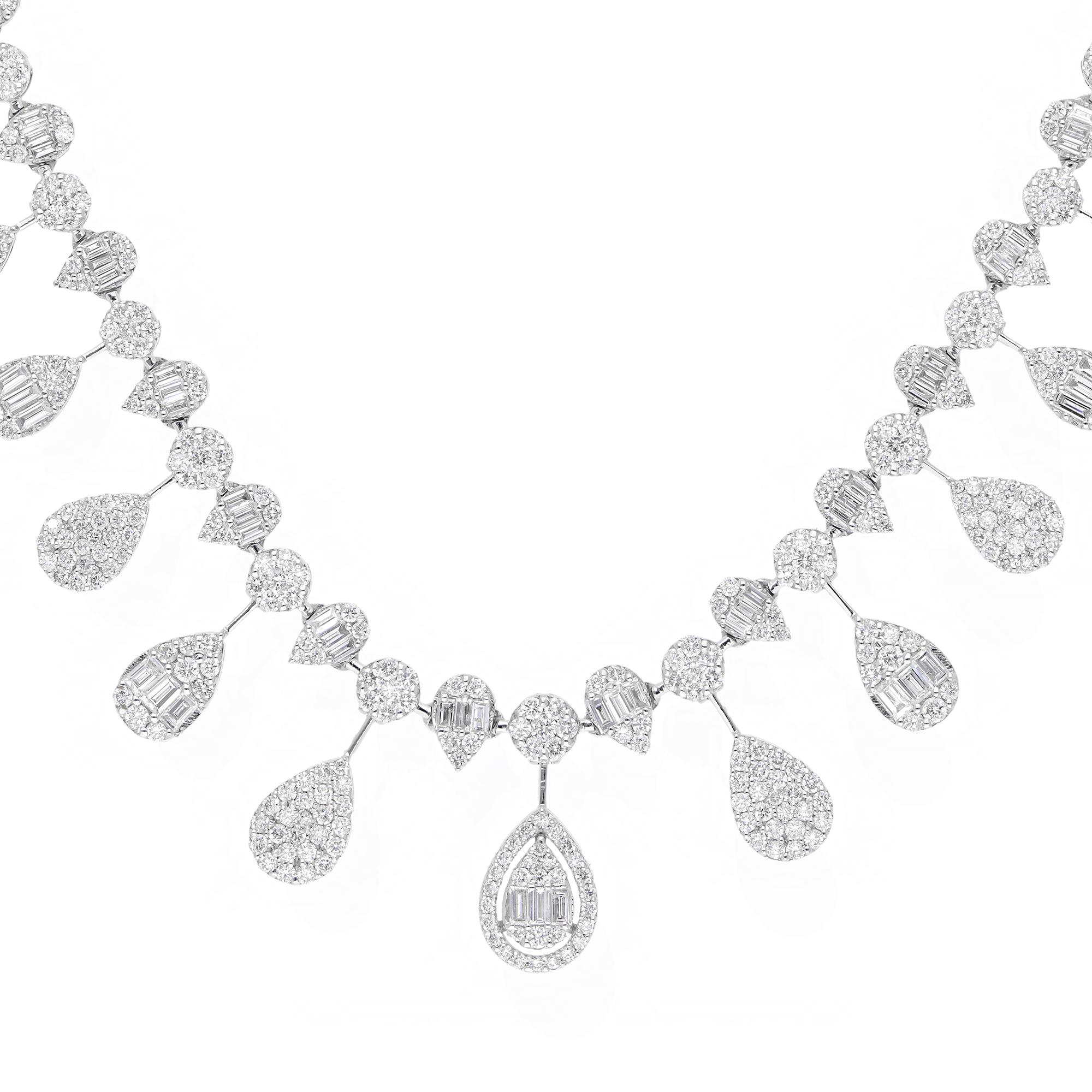 Modern 6.35 Carat SI Clarity HI Color Baguette Diamond Necklace 18 Karat White Gold For Sale