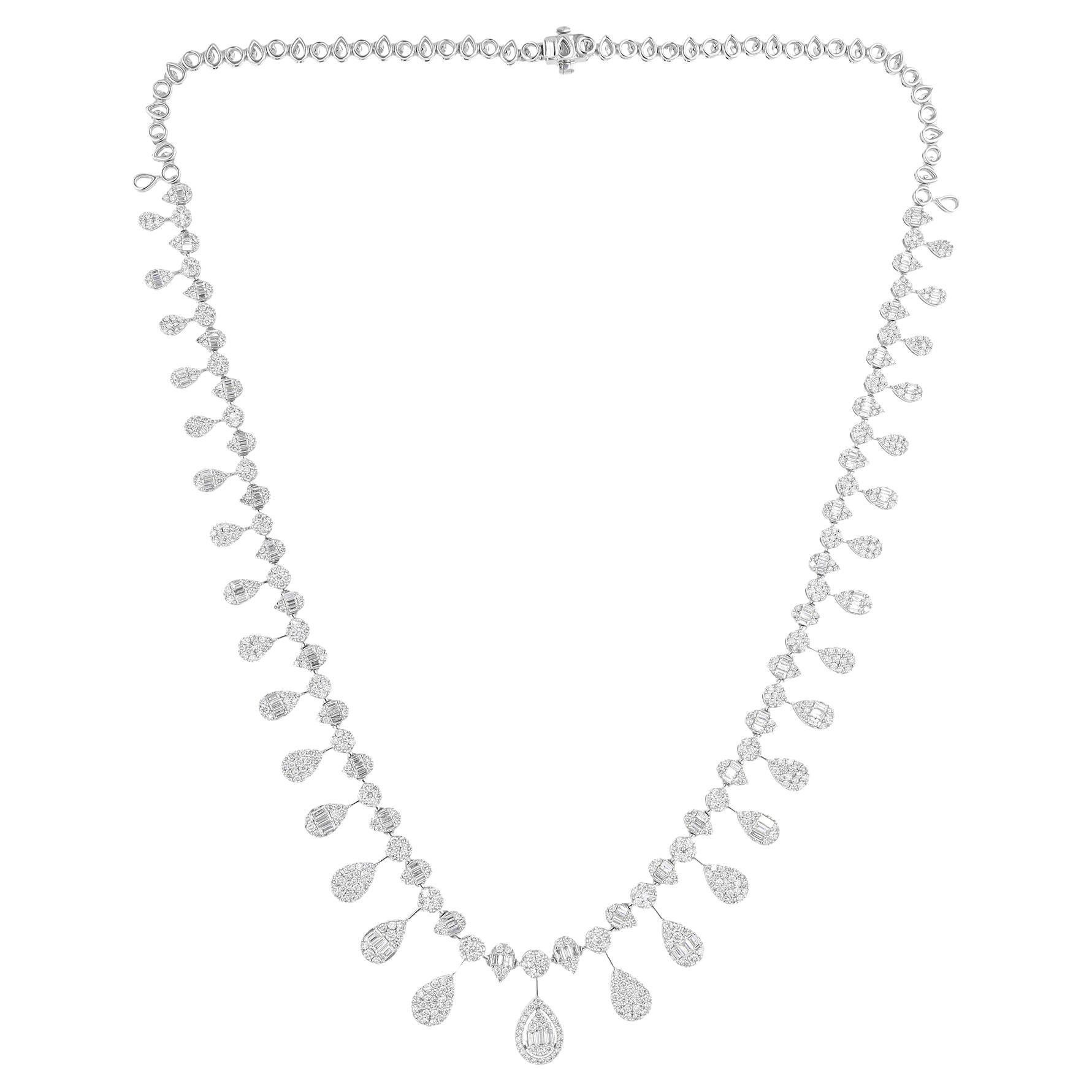 6.35 Carat SI Clarity HI Color Baguette Diamond Necklace 18 Karat White Gold For Sale
