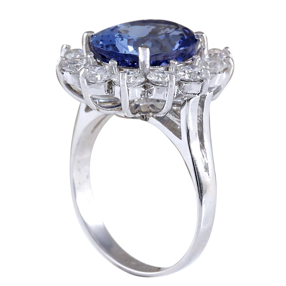 Oval Cut Natural Tanzanite Diamond Ring In 14 Karat White Gold  For Sale