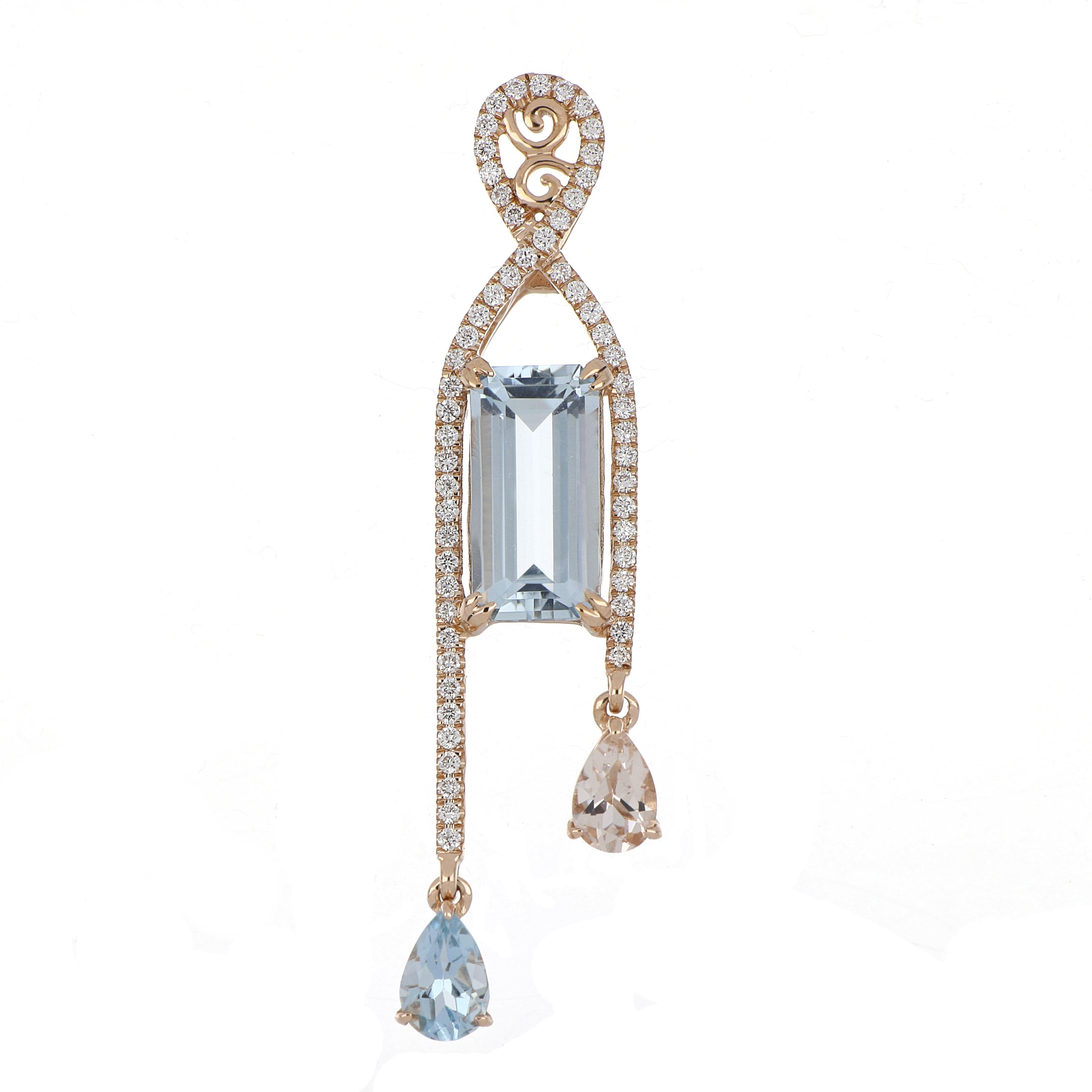 6.35 Carat Total Morganite and Aquamarine Earring with Diamonds in 18 Karat Gold In New Condition For Sale In JAIPUR, IN