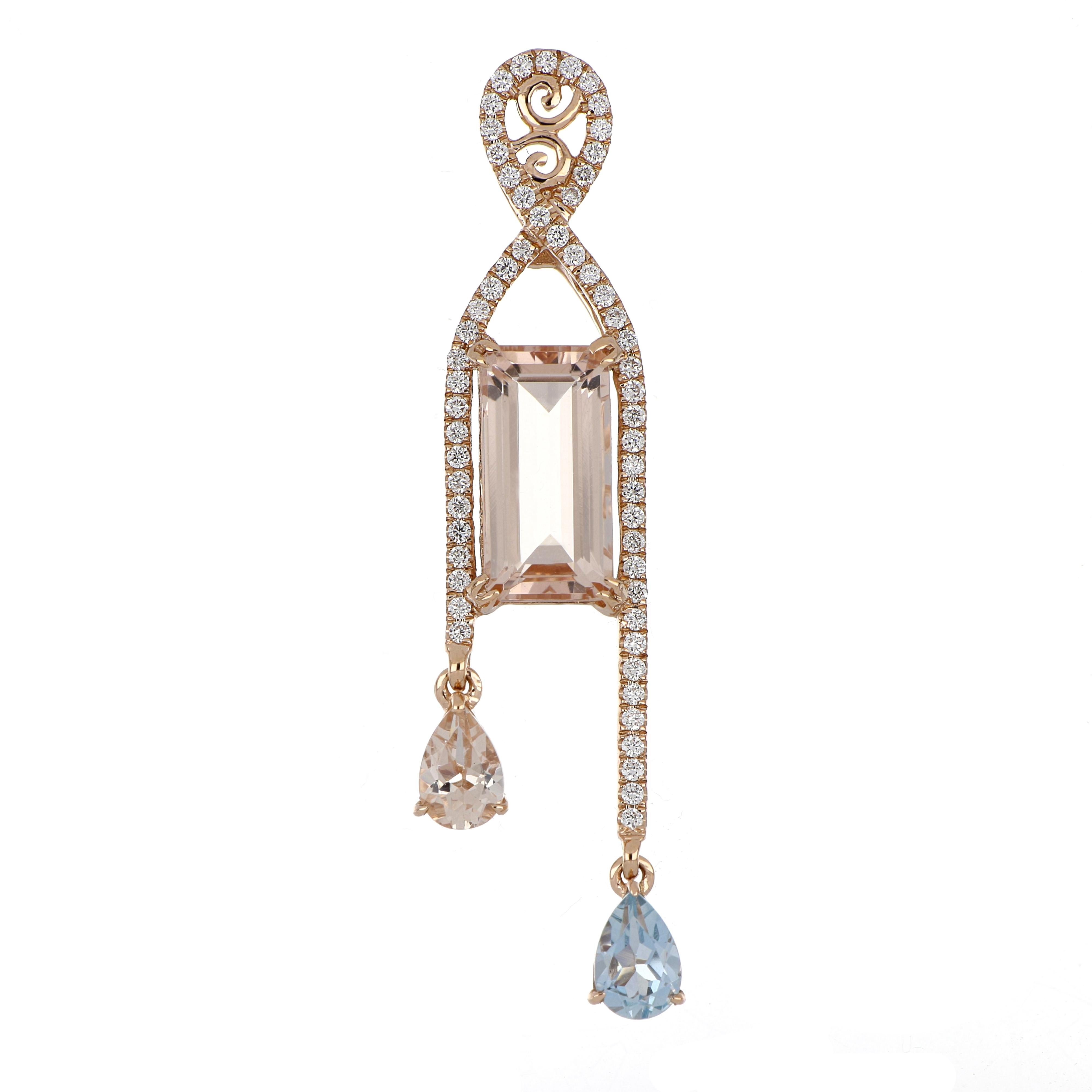 Women's 6.35 Carat Total Morganite and Aquamarine Earring with Diamonds in 18 Karat Gold For Sale