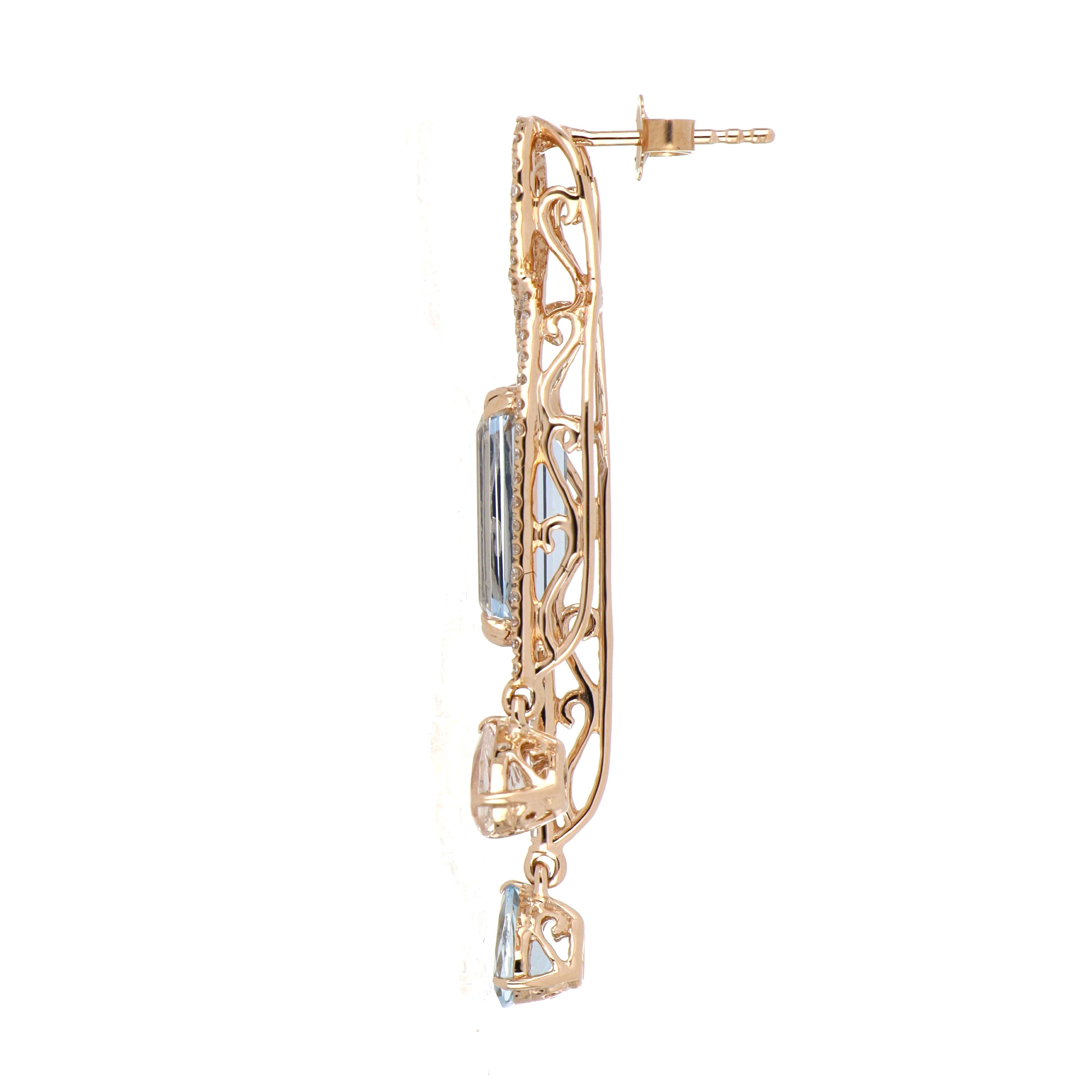 6.35 Carat Total Morganite and Aquamarine Earring with Diamonds in 18 Karat Gold For Sale 1