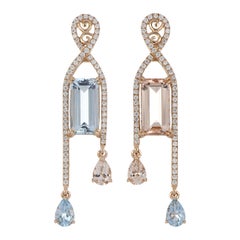 Boucles d'oreilles en or 18 carats avec Morganite et aigue-marine de 6,35 carats au total et diamants