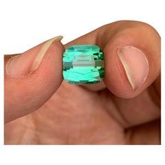 6.35 Carats Natural Bluish Green Loose Tourmaline Cushion Shape Gem