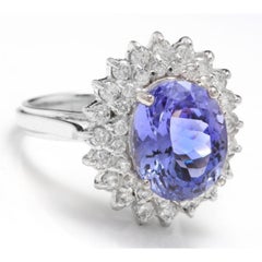 6.35 Carat Natural Tanzanite and Diamond 14 Karat Solid White Gold Ring