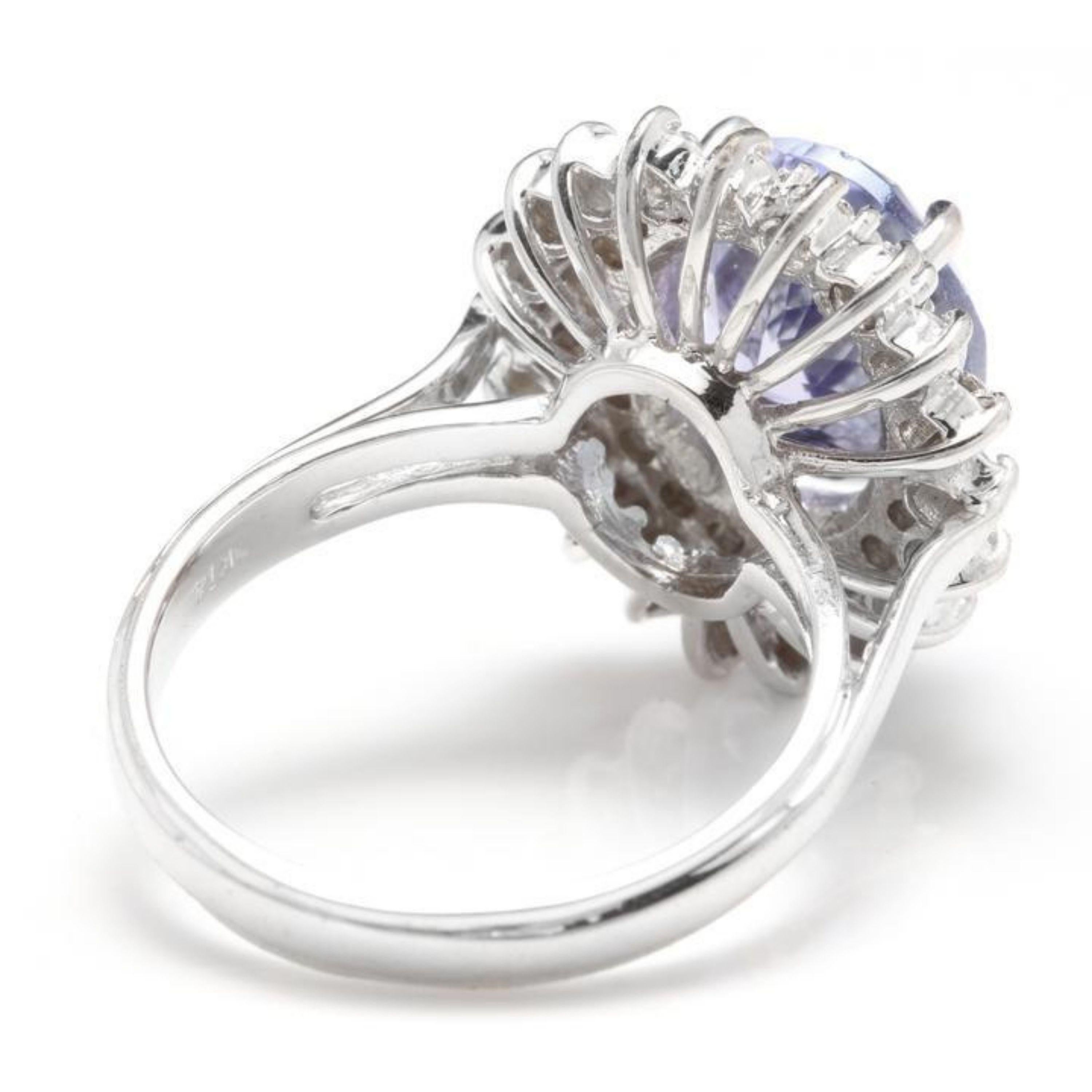 6.35 Carat Natural Tanzanite and Diamond 14 Karat Solid White Gold Ring In New Condition For Sale In Los Angeles, CA