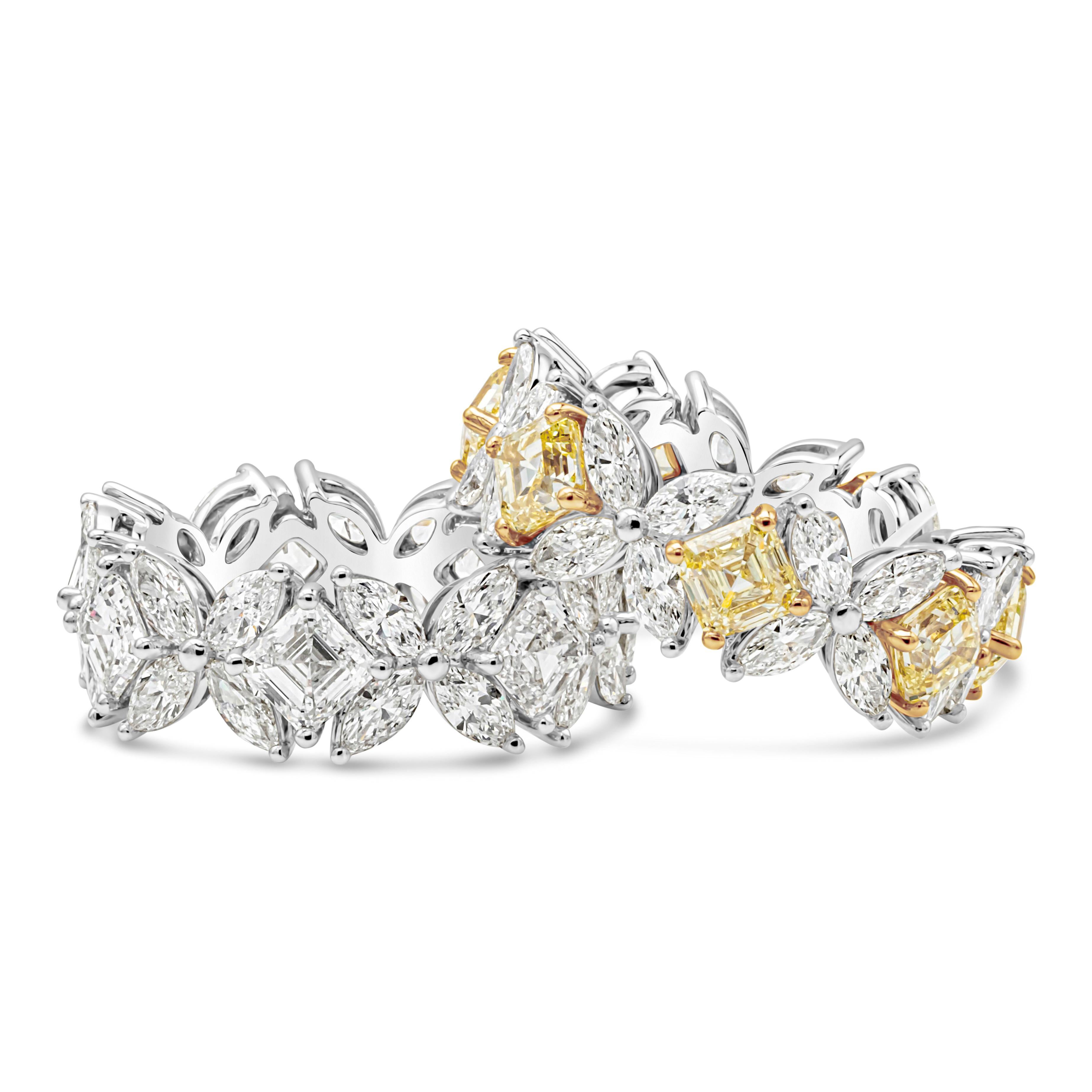 Contemporary 6.35 Carats Total Mixed Cut Fancy Intense Yellow & White Diamond Band For Sale
