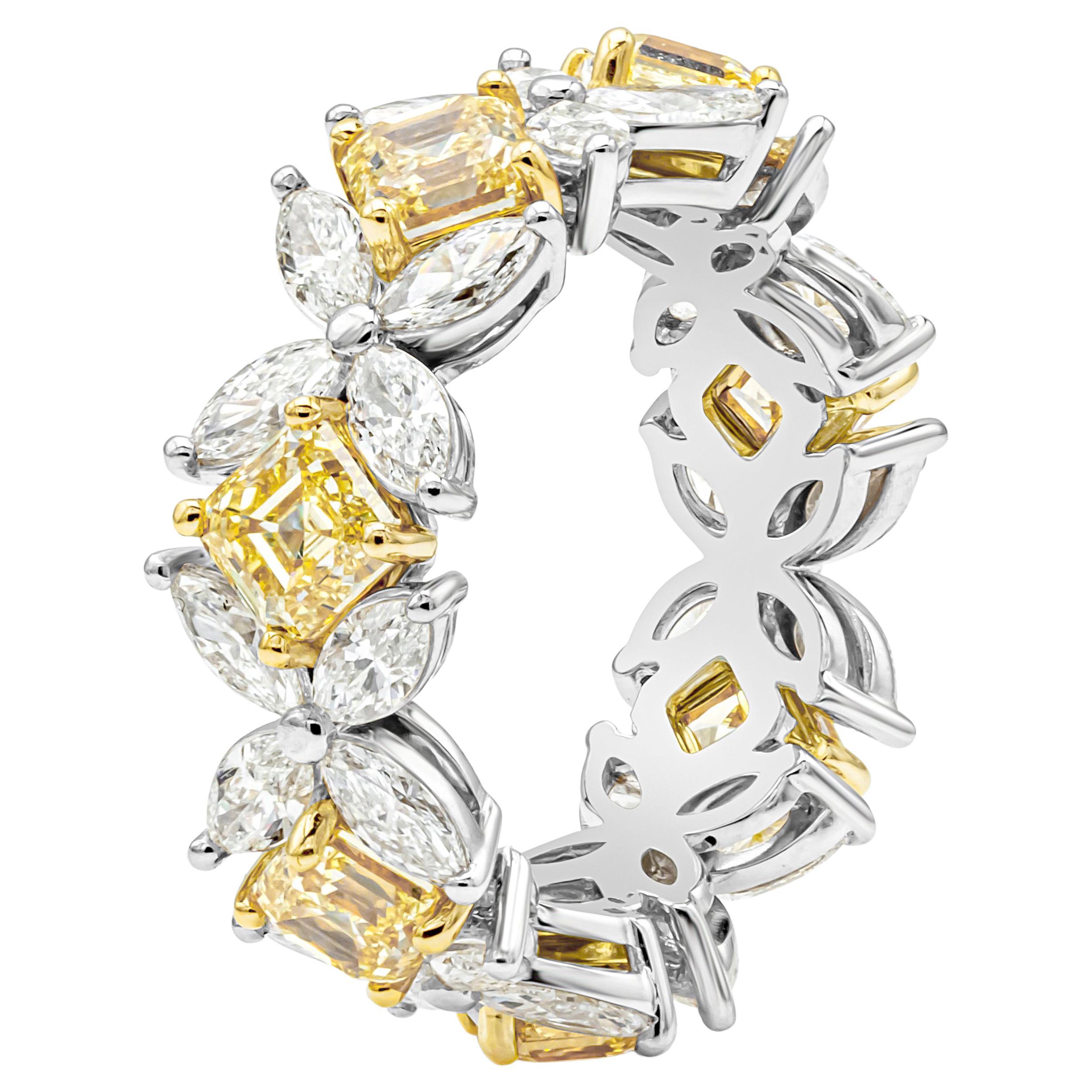 6.35 Carats Total Mixed Cut Fancy Intense Yellow & White Diamond Band For Sale