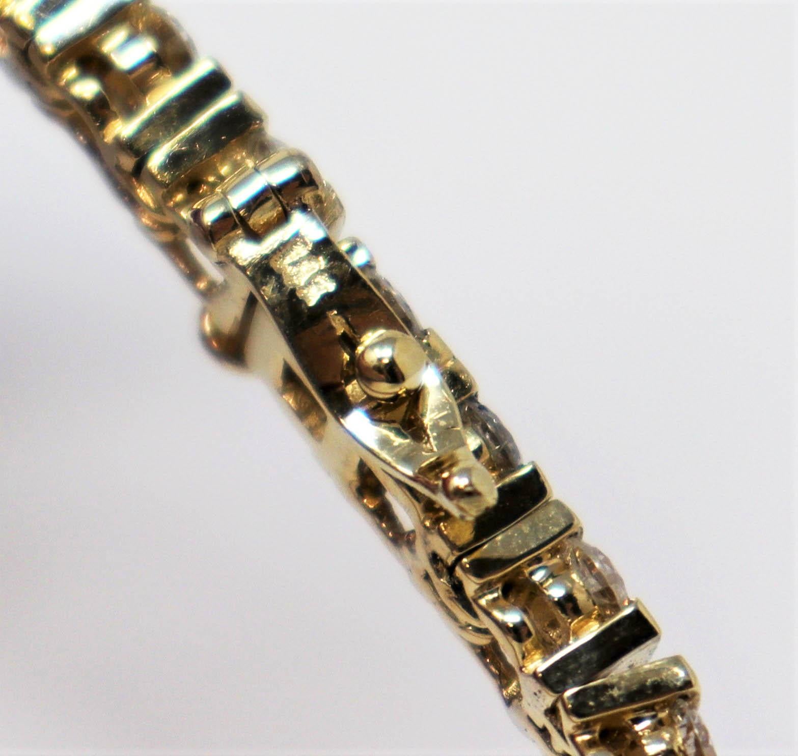 6.35 Carats Total Round Diamond Bar Link Tennis Bracelet in 14 Karat Yellow Gold For Sale 2