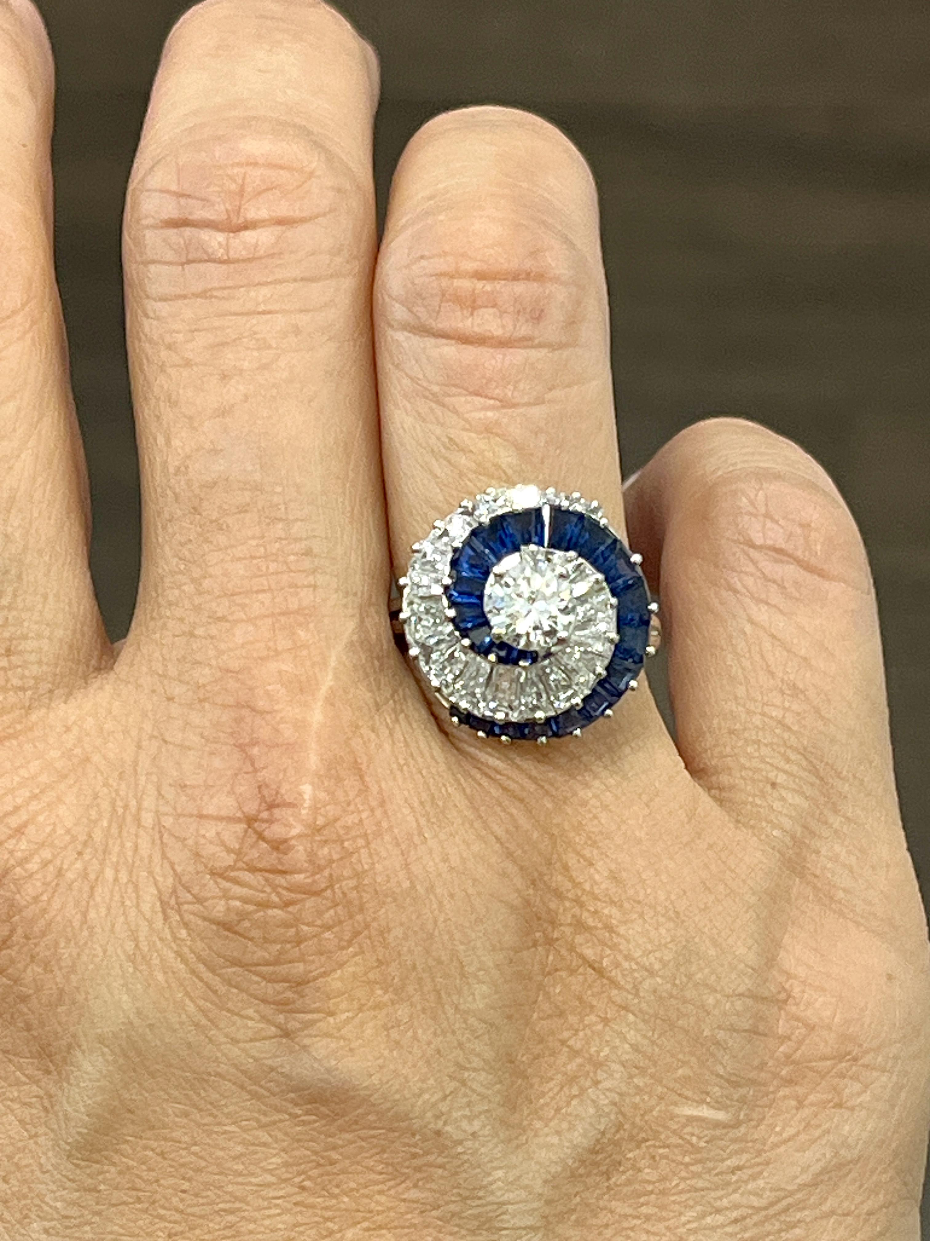 Retro 5.23 ct Certified Oscar Heyman Diamond & Sapphire Swirl Ring