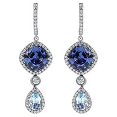 6.35 cts CS's Tanzanite and Aquamarine Diamond Drop Earrings