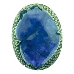 63.56 Carat Tanzanite 1.26 Carat Diamond Ring Oxidized Sterling Silver, 14K Gold