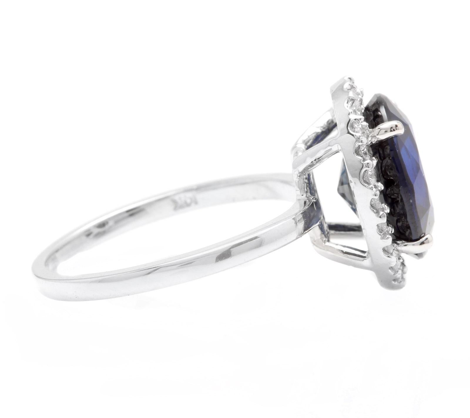 Mixed Cut 6.35Ct  Blue Sapphire and Natural Diamond 14K White Gold Ring For Sale