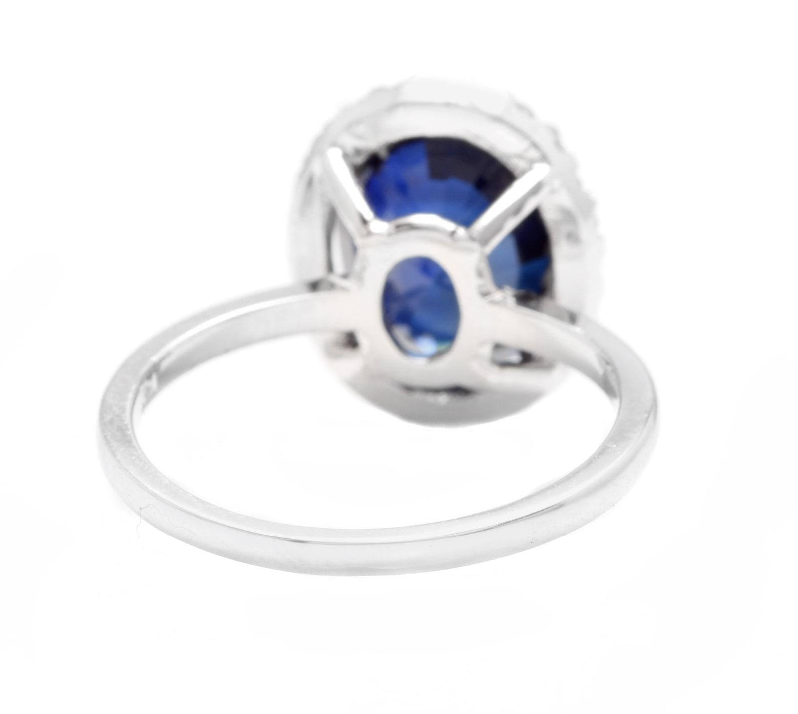 6.35Ct  Blue Sapphire and Natural Diamond 14K White Gold Ring In New Condition For Sale In Los Angeles, CA