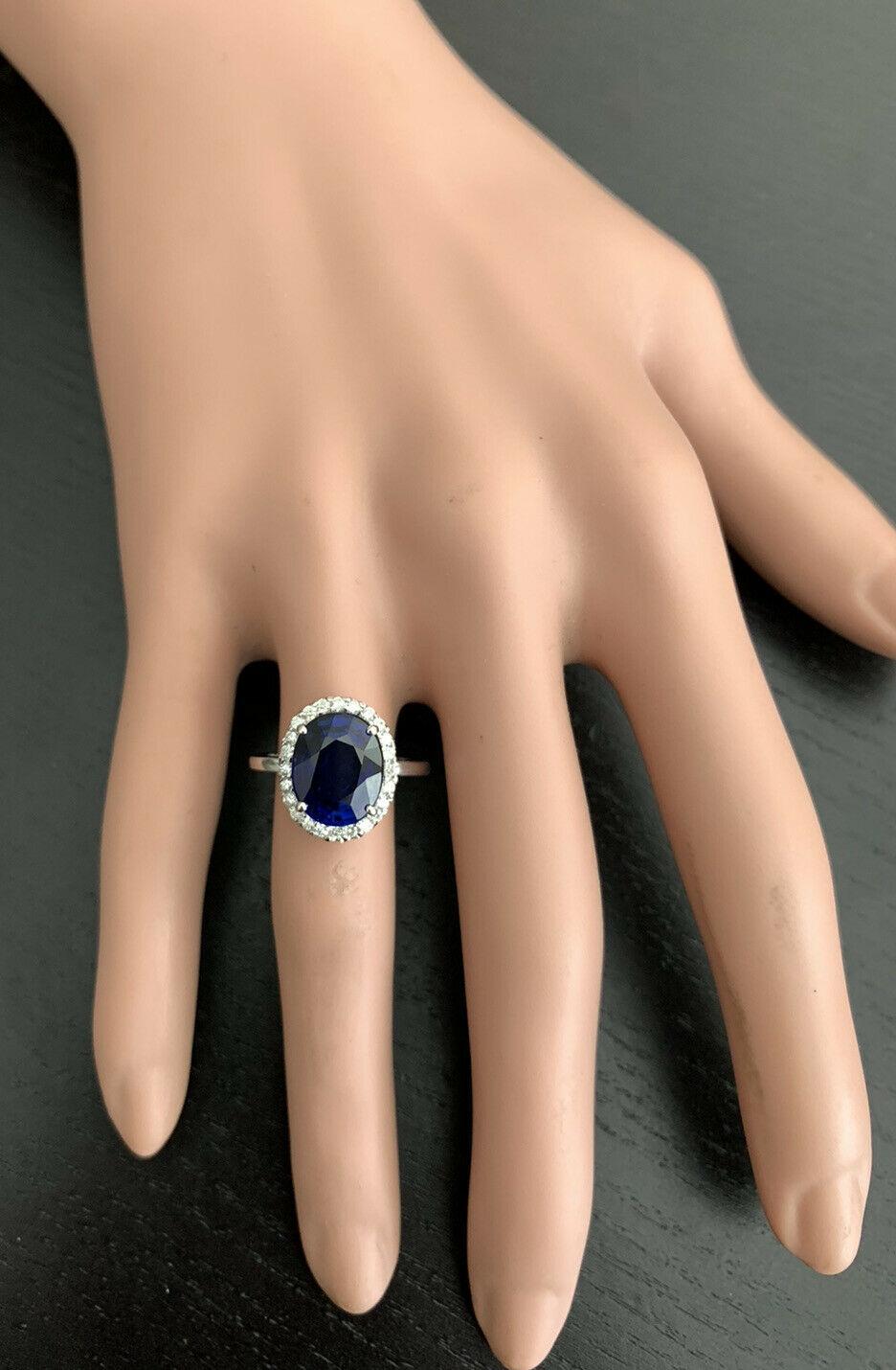 Women's 6.35Ct  Blue Sapphire and Natural Diamond 14K White Gold Ring For Sale