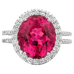 6.35 Carat Oval Rubelite, Pink Sapphire & Diamond 0.70Ct VS-F 18k Cocktail Ring