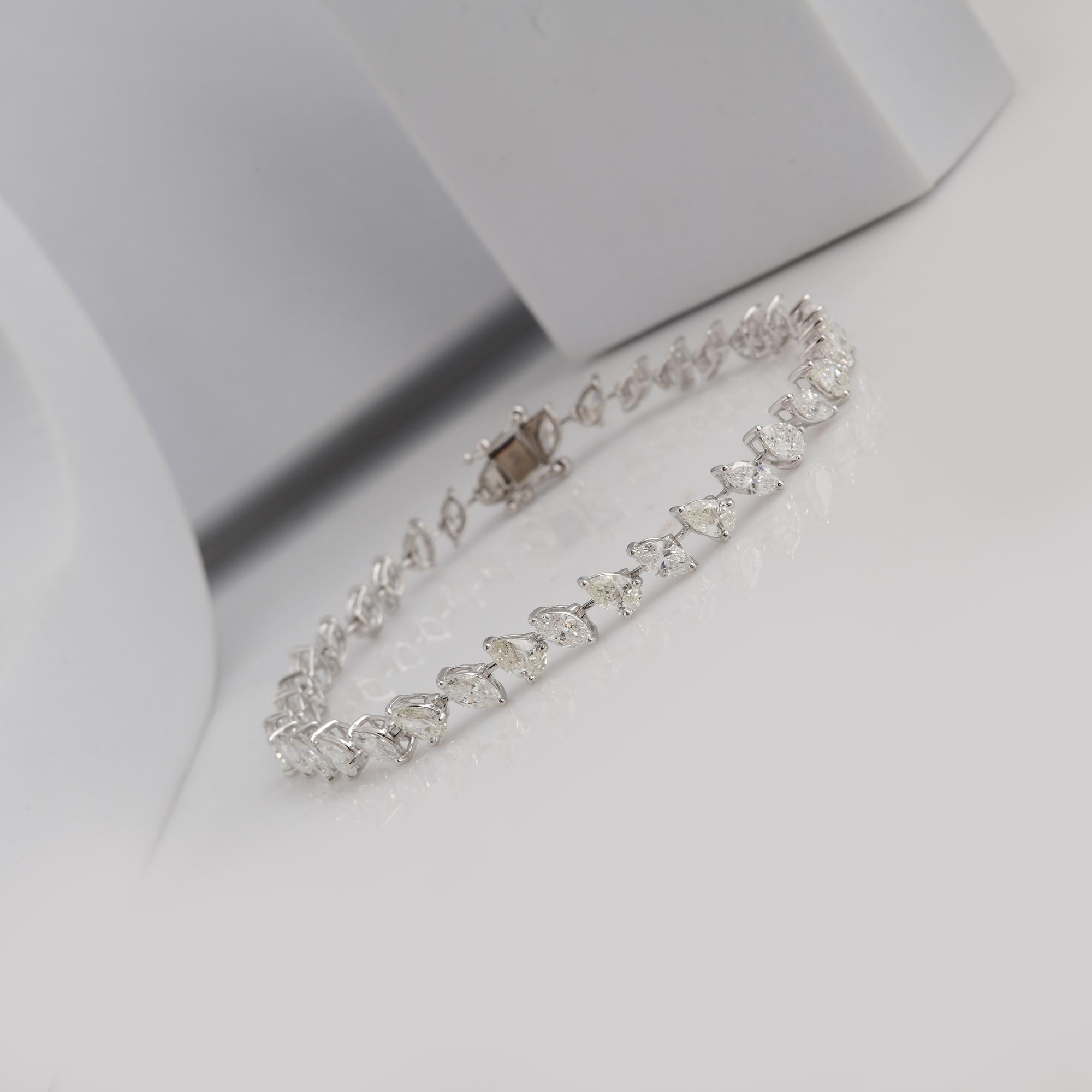 Pulsera de tenis de diamantes talla pera de 6,35 qt Joyas de oro macizo de 18 quilates Moderno en venta