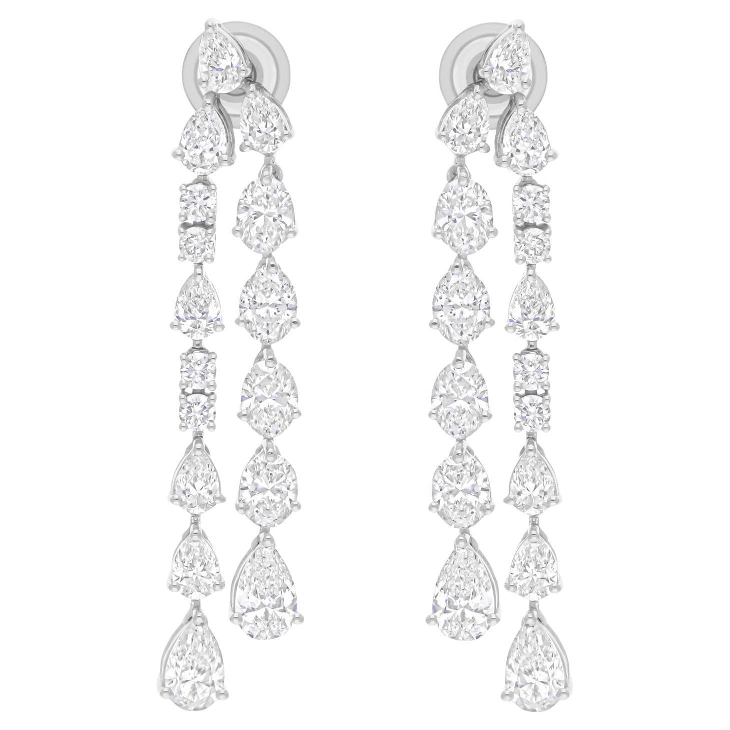 6.35Ct SI/H Diamond Double Dangle Drop Earrings 18k White Gold Engagement Gift