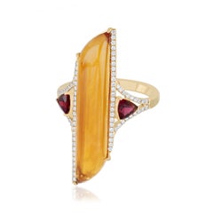 6.35CT's Citrine, Garnet and Diamond Ring in 14k Yellow Gold handcraft Ring