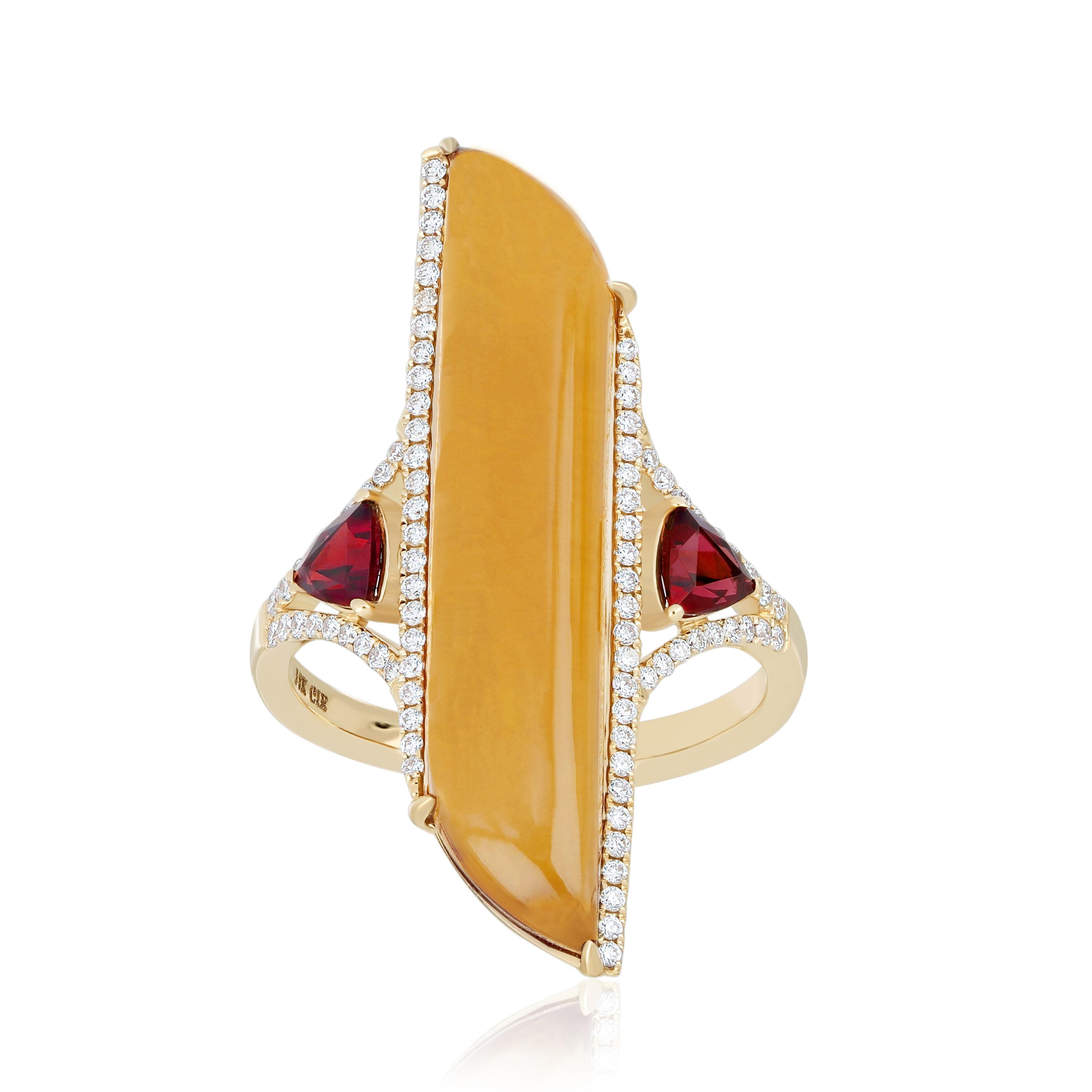 En vente :  Bague en or jaune 14k avec citrine, grenat et diamant de 6,35 carats Bague Handcraft 3