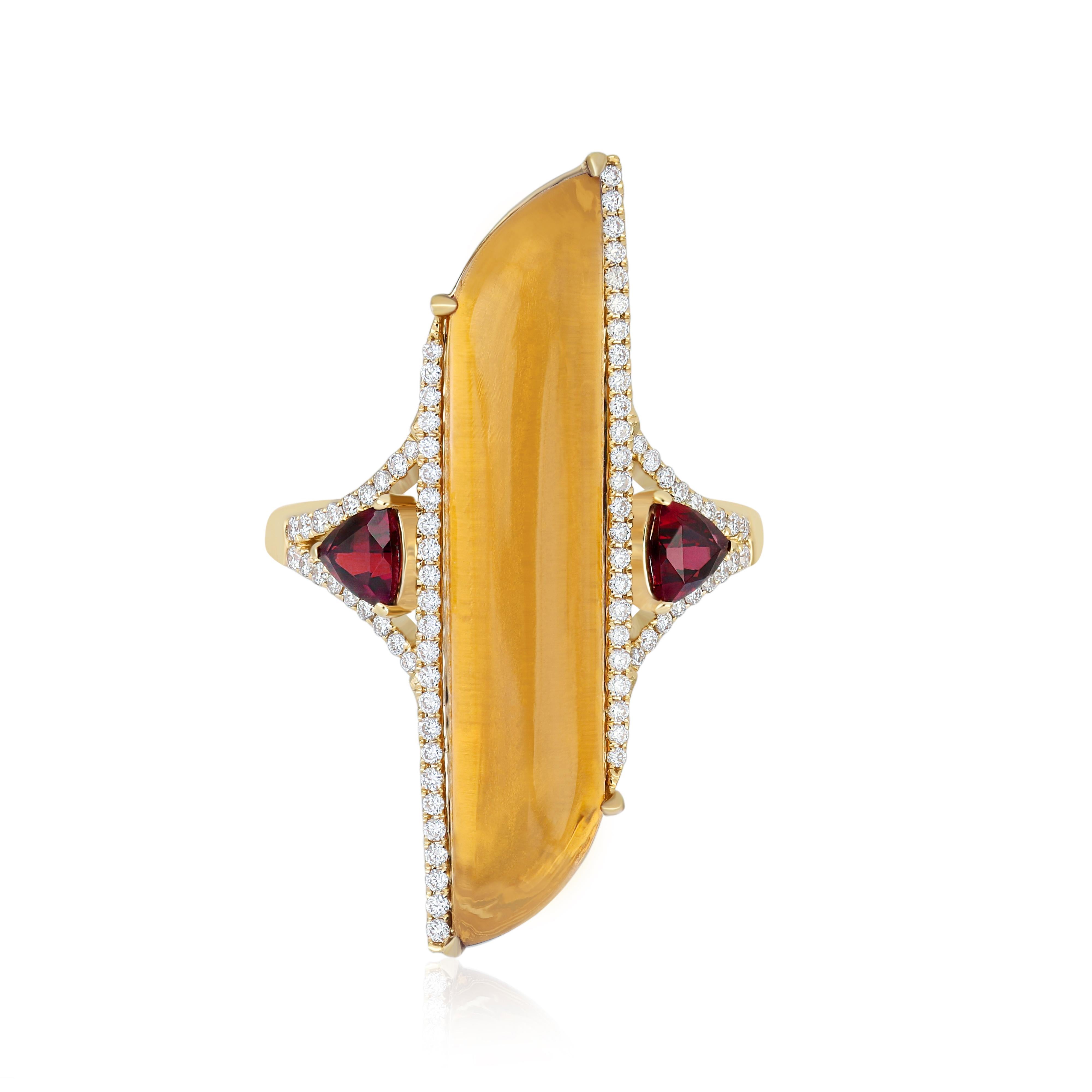 En vente :  Bague en or jaune 14k avec citrine, grenat et diamant de 6,35 carats Bague Handcraft 7