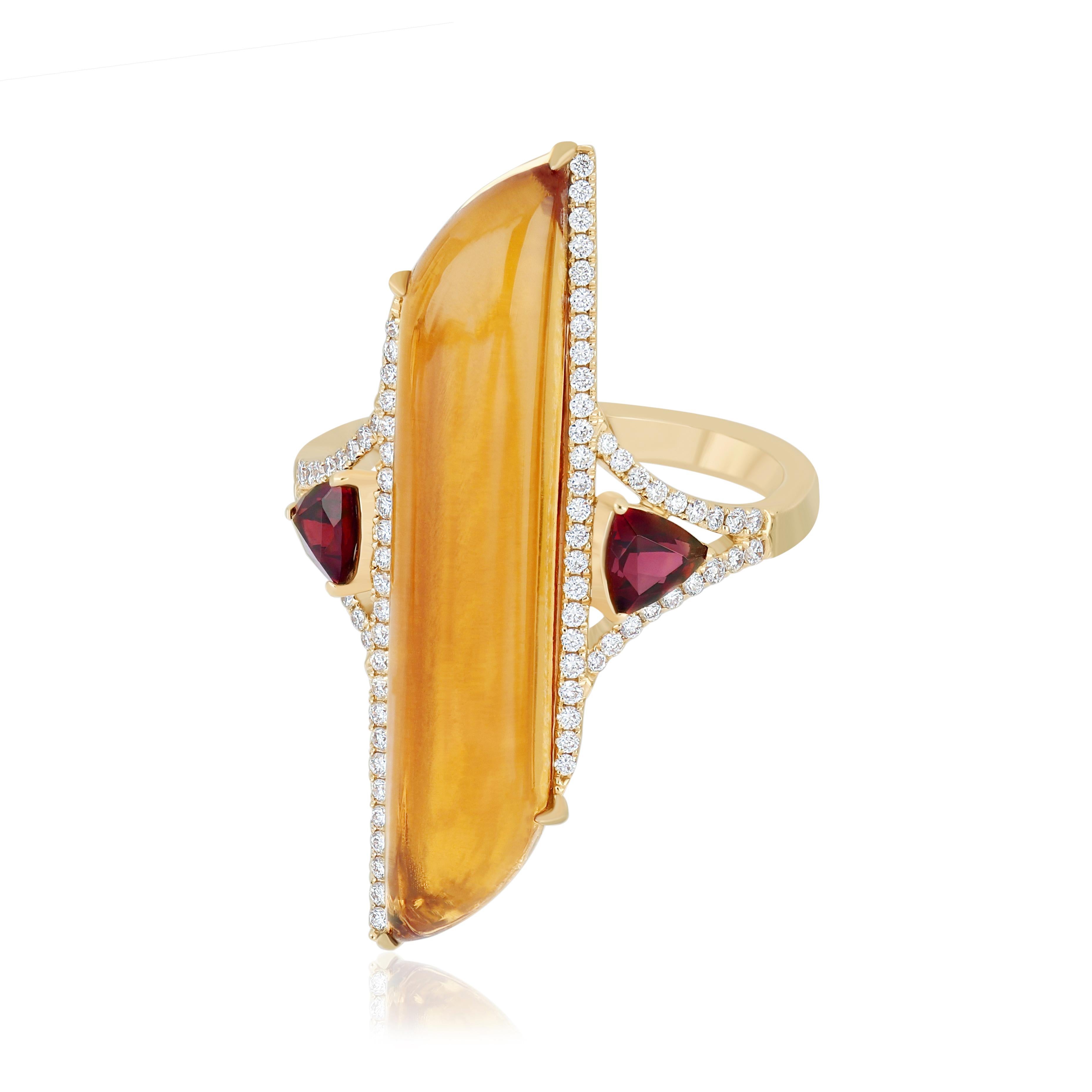 En vente :  Bague en or jaune 14k avec citrine, grenat et diamant de 6,35 carats Bague Handcraft 8