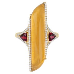 Bague en or jaune 14k avec citrine, grenat et diamant de 6,35 carats Bague Handcraft