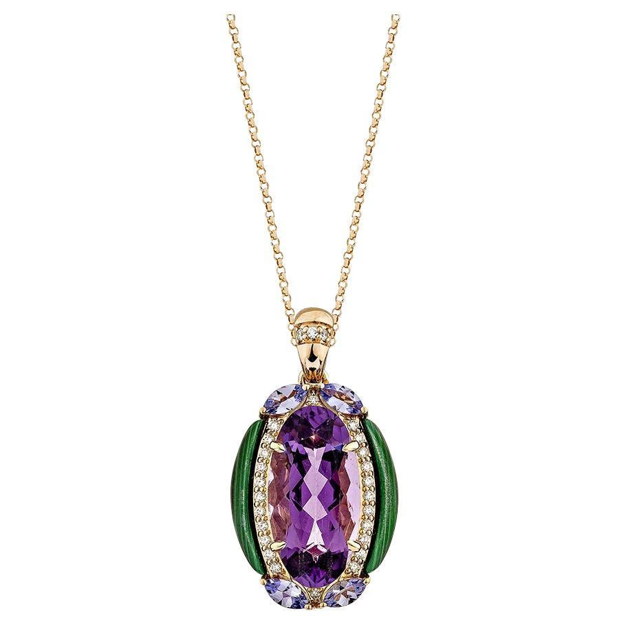 6.36 Carat Amethyst Pendant in 18Karat Rose Gold with Multi stone. For Sale