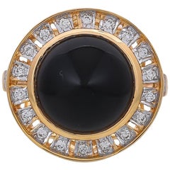 6.36 Carat Black Onyx and Diamond 18 Karat Yellow Gold Ring