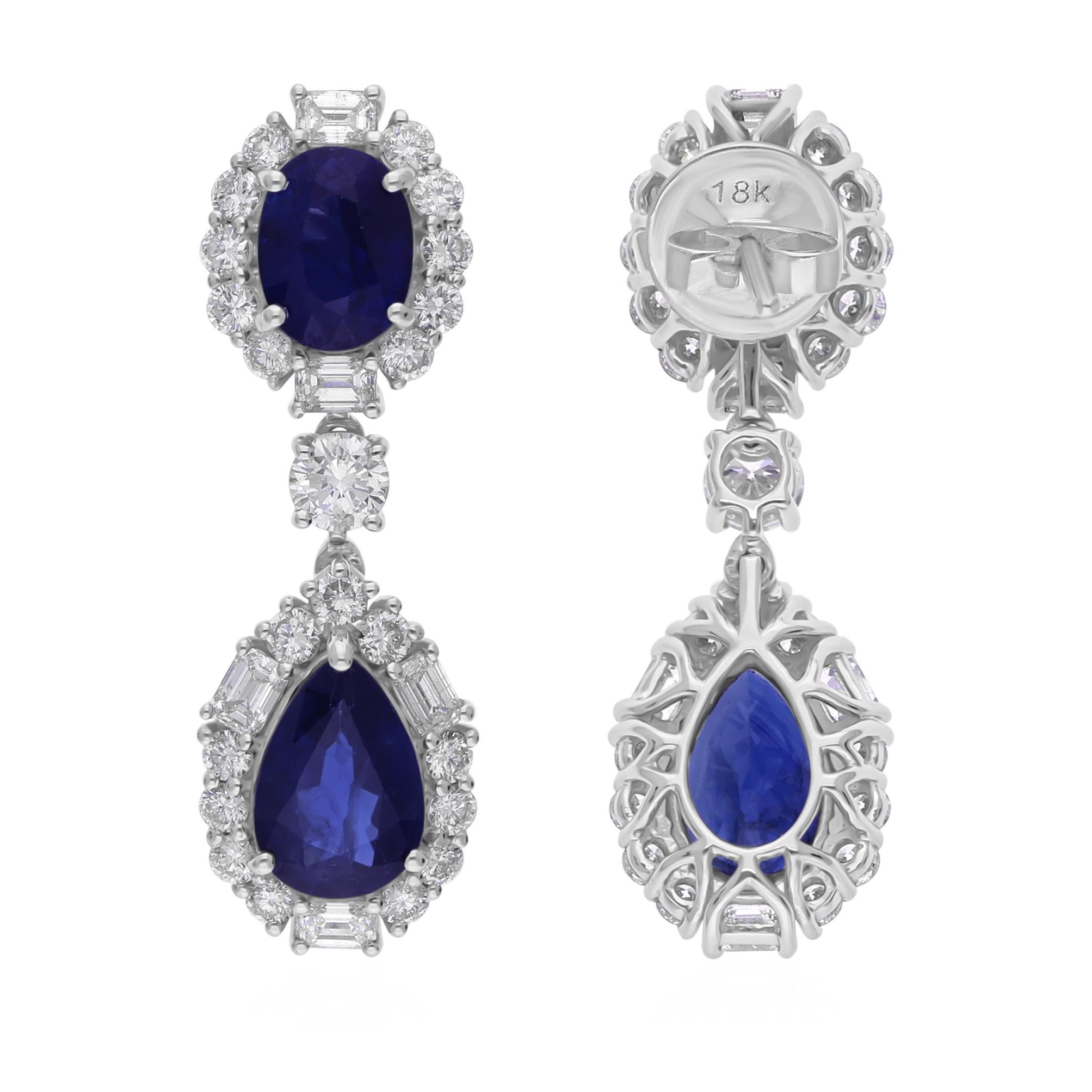 Cast from 18-karat gold, these exquisite earrings are handset with 6.36 carats blue sapphire and 2.30 carats of sparkling diamonds.

FOLLOW SPECTRUM JEWELS storefront to view the latest collection & exclusive pieces. Spectrum Jewels is proudly rated