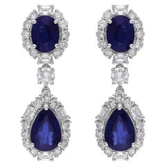 Pendientes Colgantes Zafiro Azul 6,36 Quilates 2,30 Quilates SI/H Diamante Blanco 18 Quilates