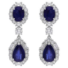 Pendientes Colgantes Zafiro Azul 6,36 Quilates 2,30 Quilates SI/H Diamante Blanco 18 Quilates