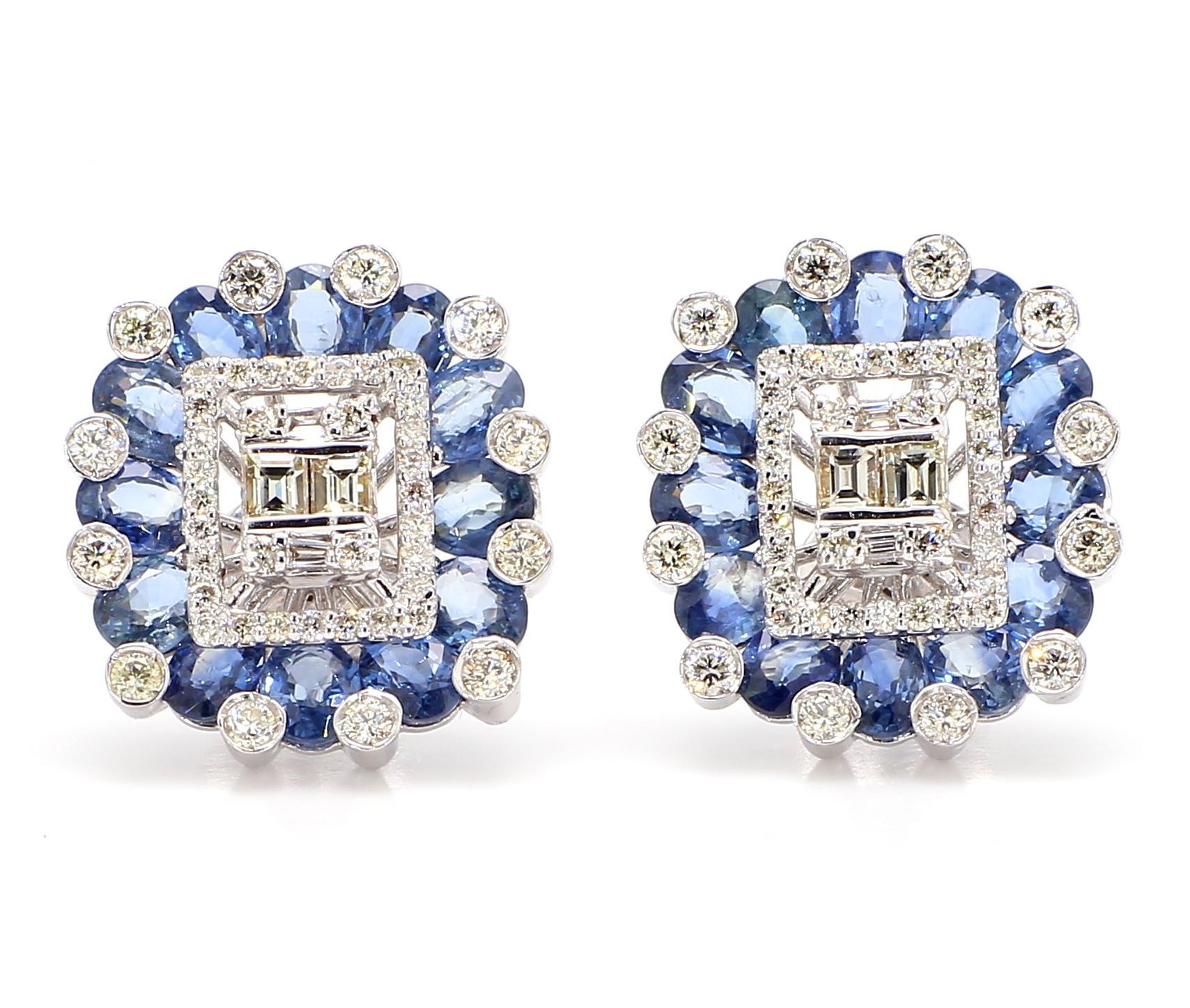 Clous en or 18 carats avec saphir bleu de 6,36 carats et diamants de 1,08 carat en vente 1