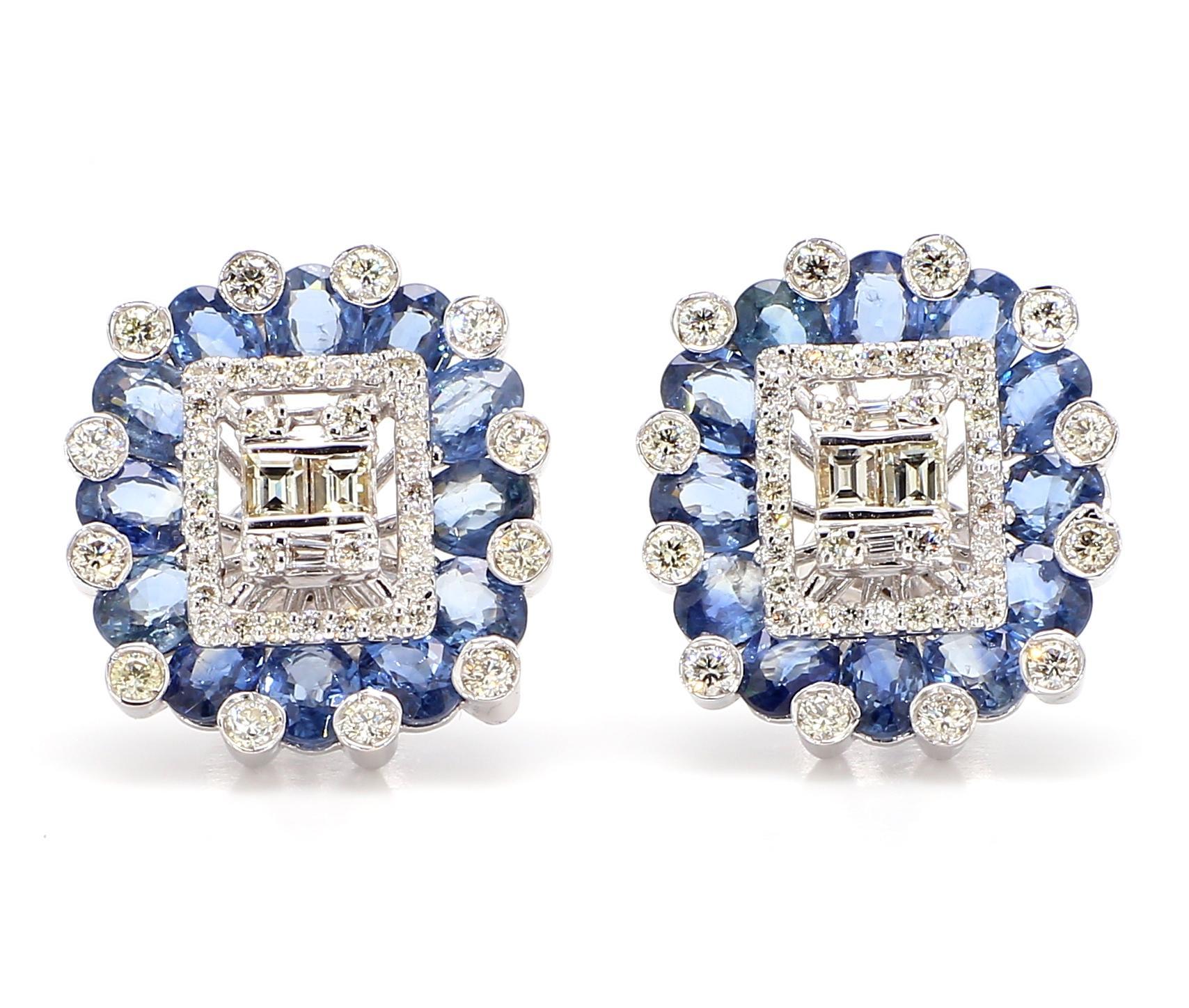 Clous en or 18 carats avec saphir bleu de 6,36 carats et diamants de 1,08 carat en vente 2